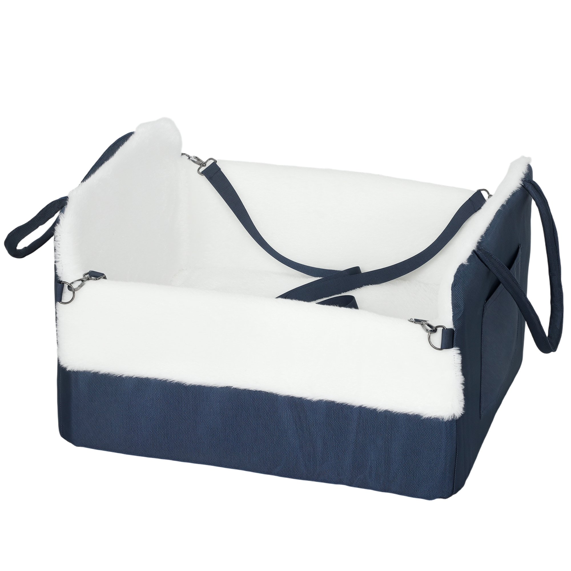 PawHut Seggiolino auto per cane con cintura di sicurezza e fissaggio, 55 x 46 x 32 cm, Blu scuro   Aosom Italy