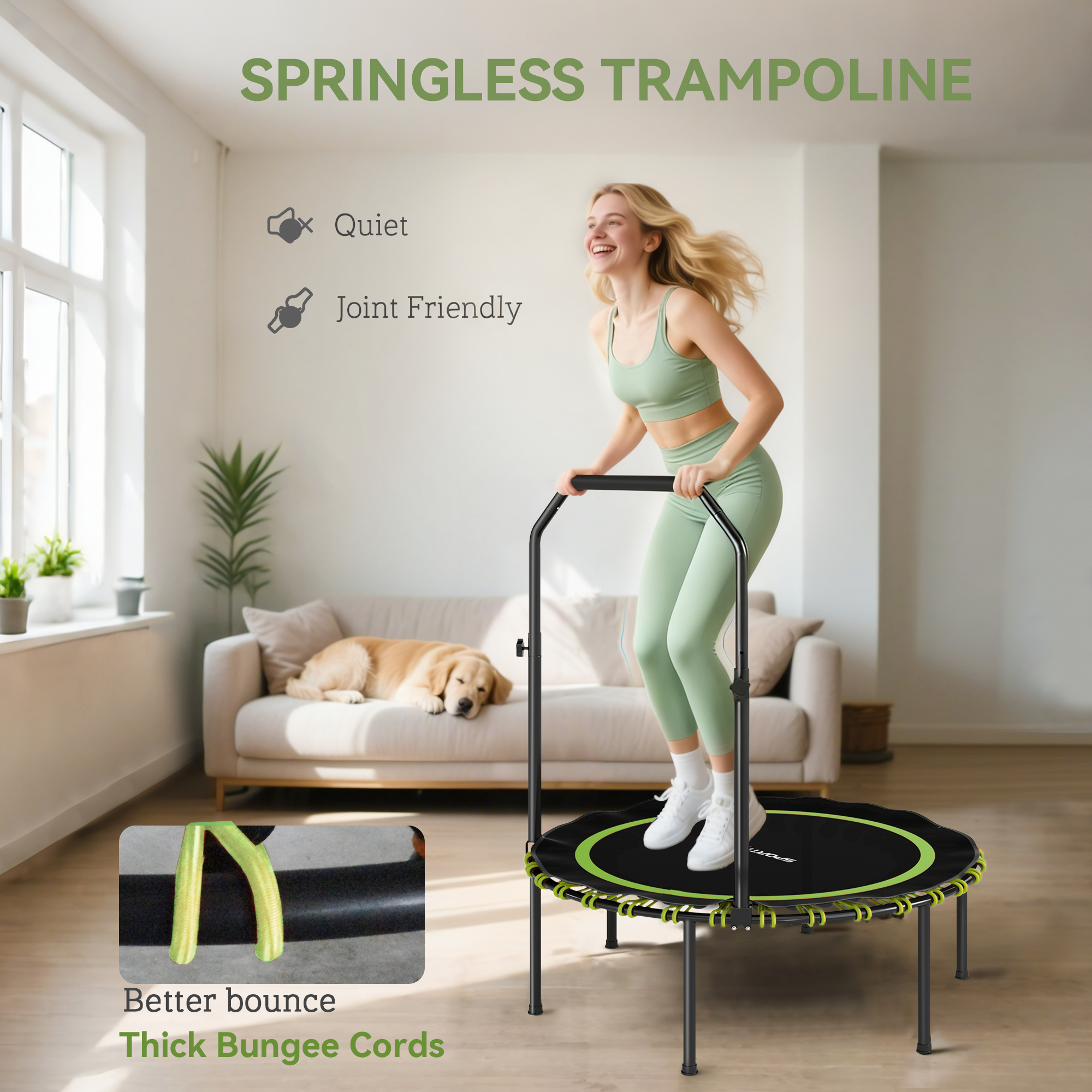 SPORTNOW 40" Foldable Fitness Trampoline Rebounder with Handle, Green 5