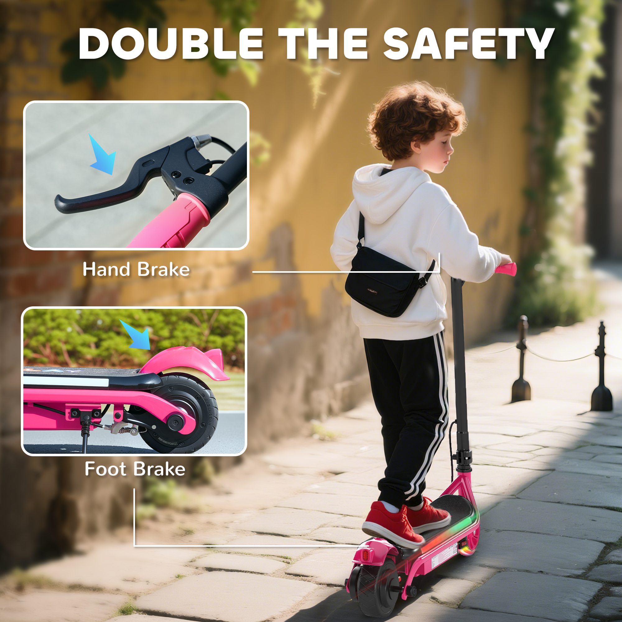 AIYAPLAY Electric Scooter for Kids Aged 6-14 Years, with Colourful Lights, Pink 8