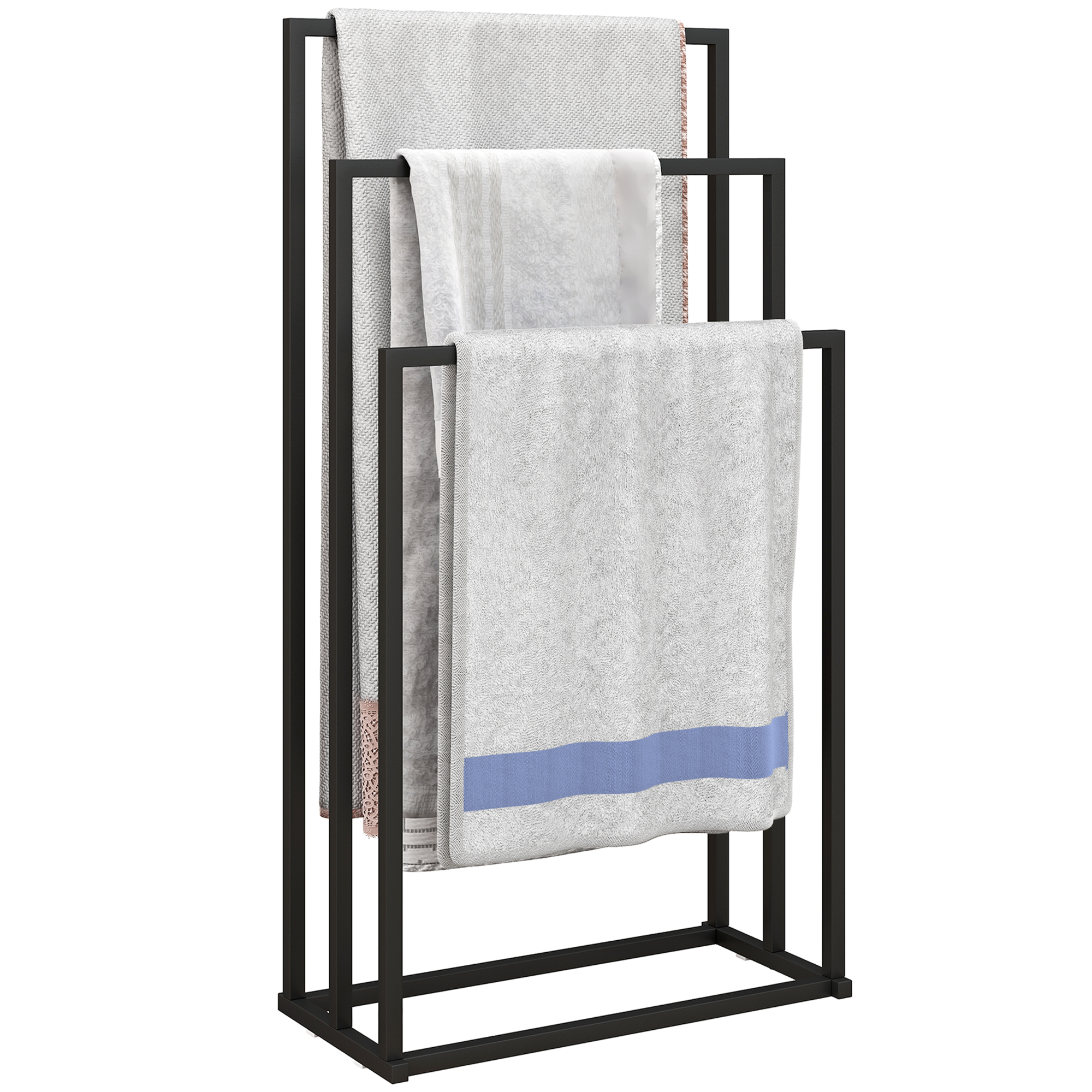 HOMCOM Handdoekhouder Staand Handdoekrek met 3 stangen, handdoekladder van staal 45 x 21,5 x 85 cm