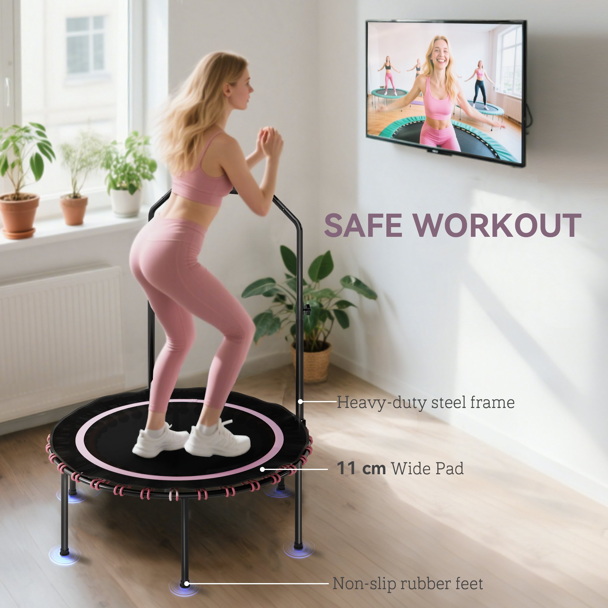 SPORTNOW 40" Foldable Fitness Trampoline Rebounder with Handle, Pink 6