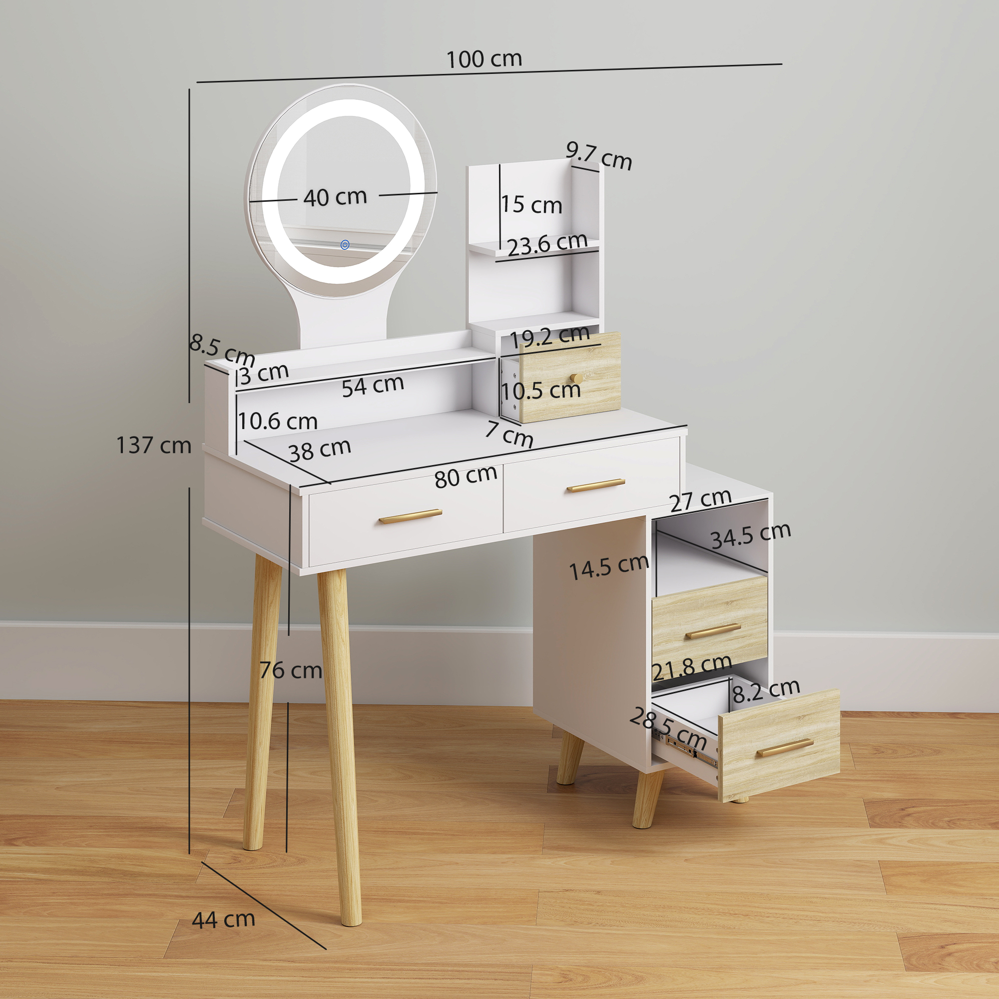 HOMCOM Elegant Dressing Table, with Storage White 3