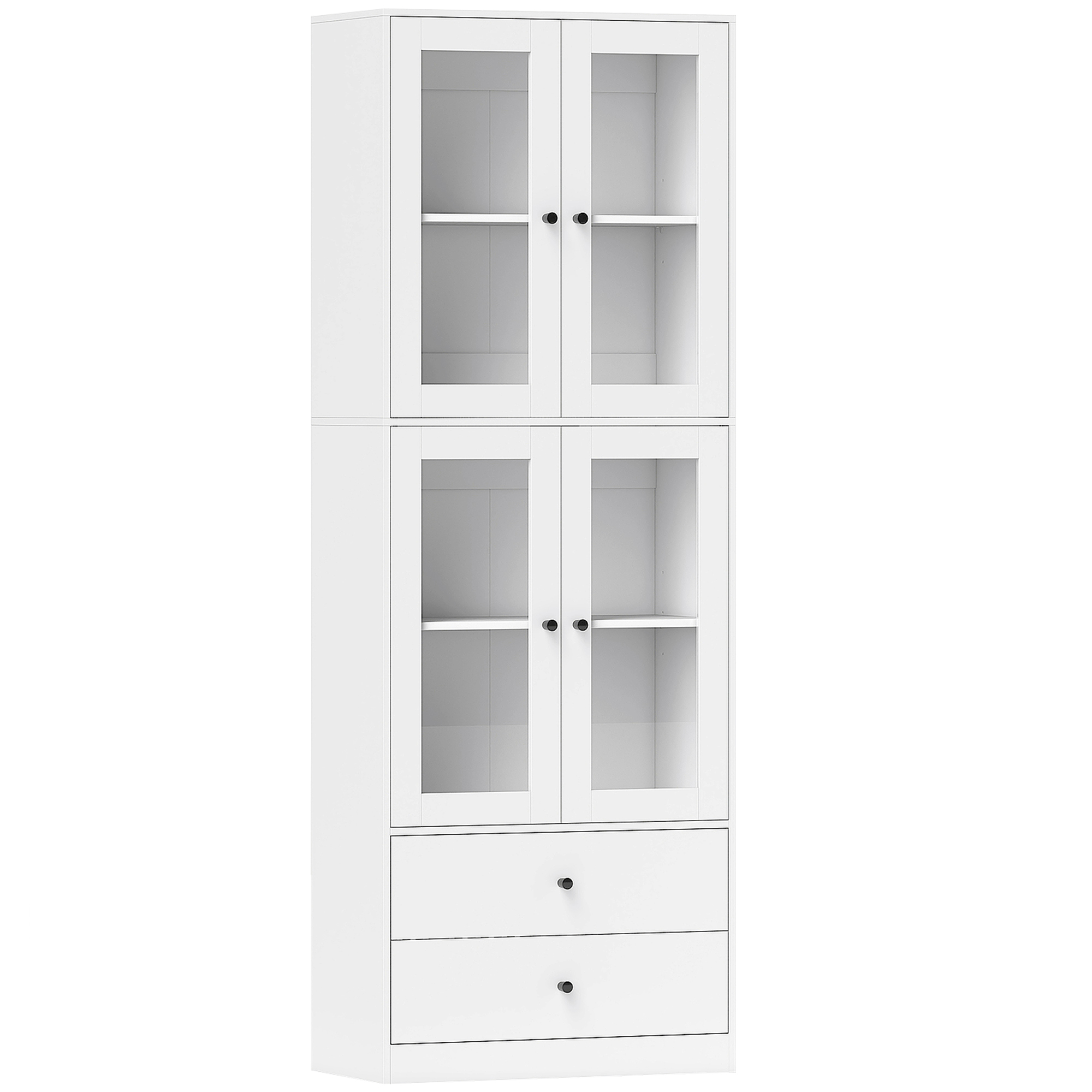 HOMCOM Alacena de Cocina Alta con 4 Puertas de Vidrio 2 Cajones Estantes Ajustables 59x30x170 cm Blanco