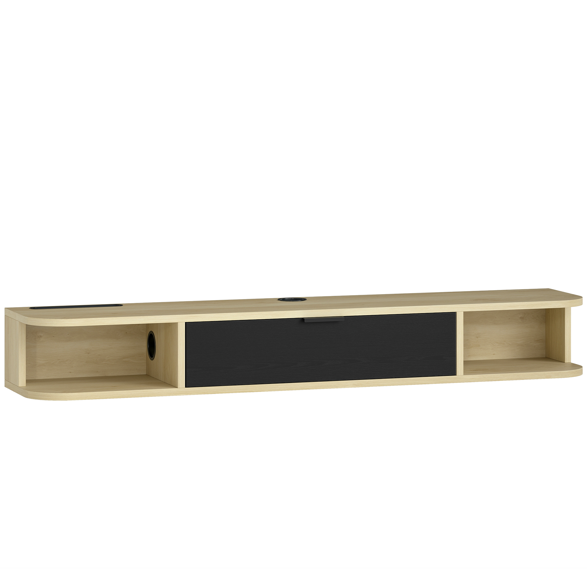 HOMCOM Mueble TV suspendido 120 cm, para televisores hasta 127 cm, cajón abatible 2 estantes 120x24x16cm negro