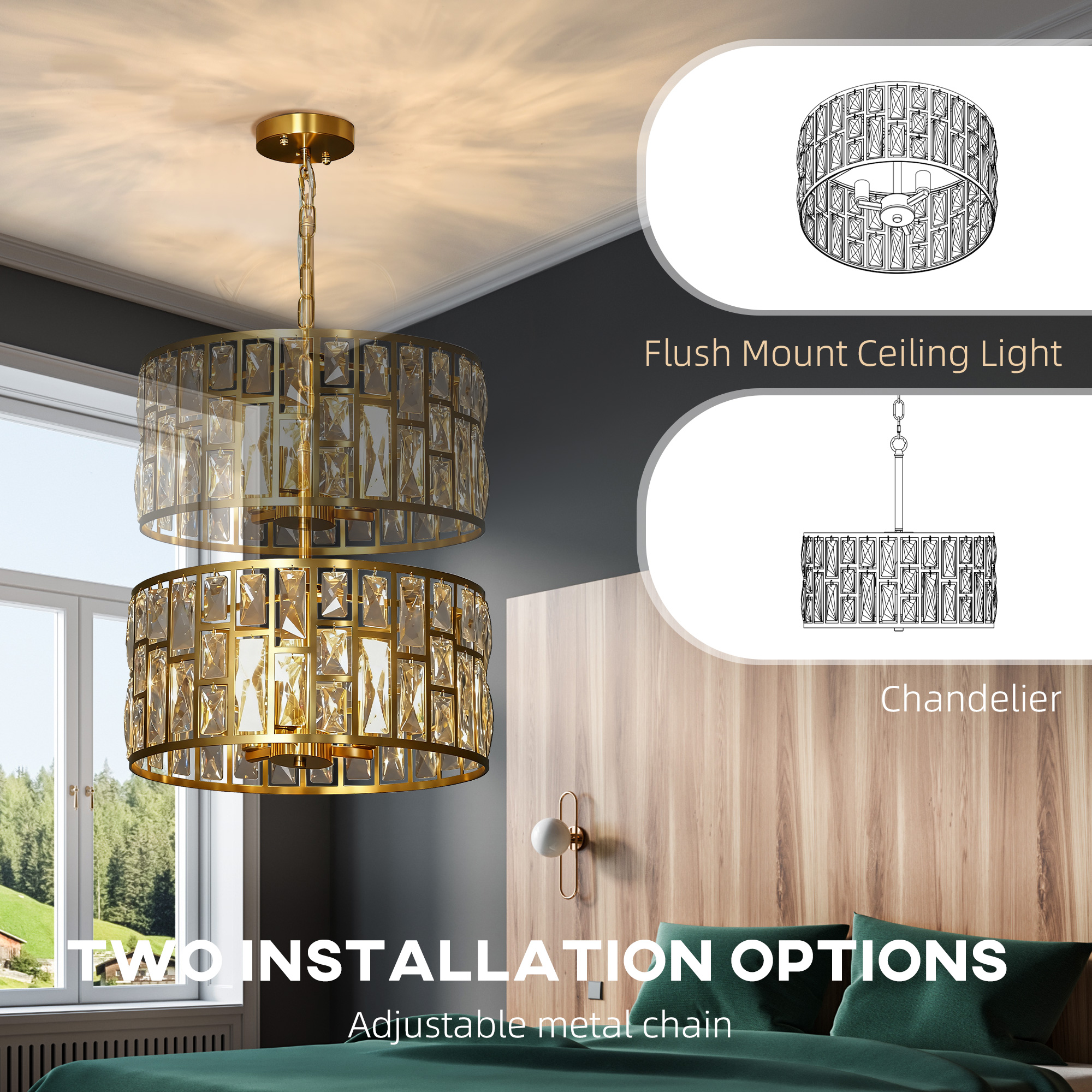 HOMCOM 72 Glass Crystallite Chandelier Gold-Tone 6
