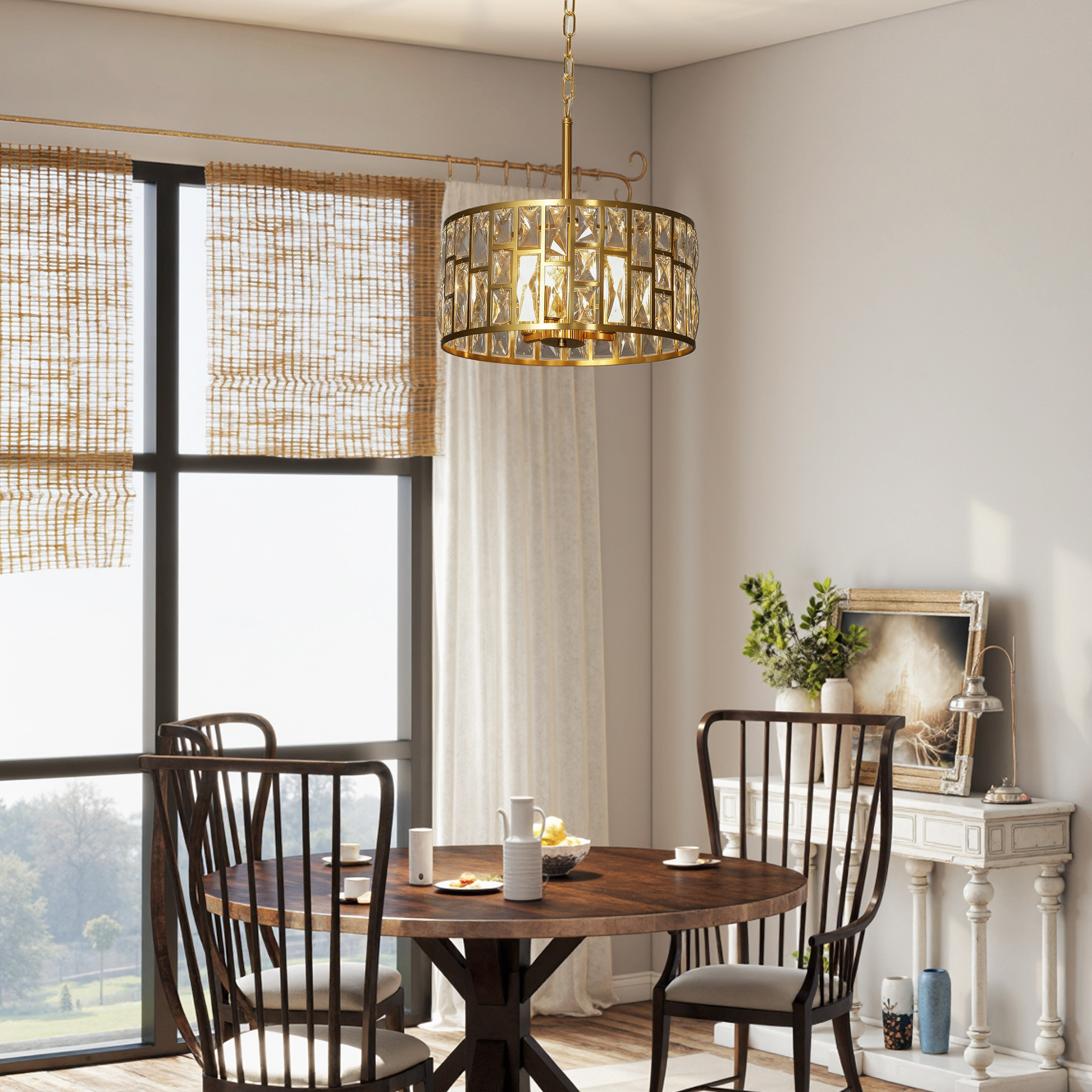 HOMCOM 72 Glass Crystallite Chandelier Gold-Tone 9