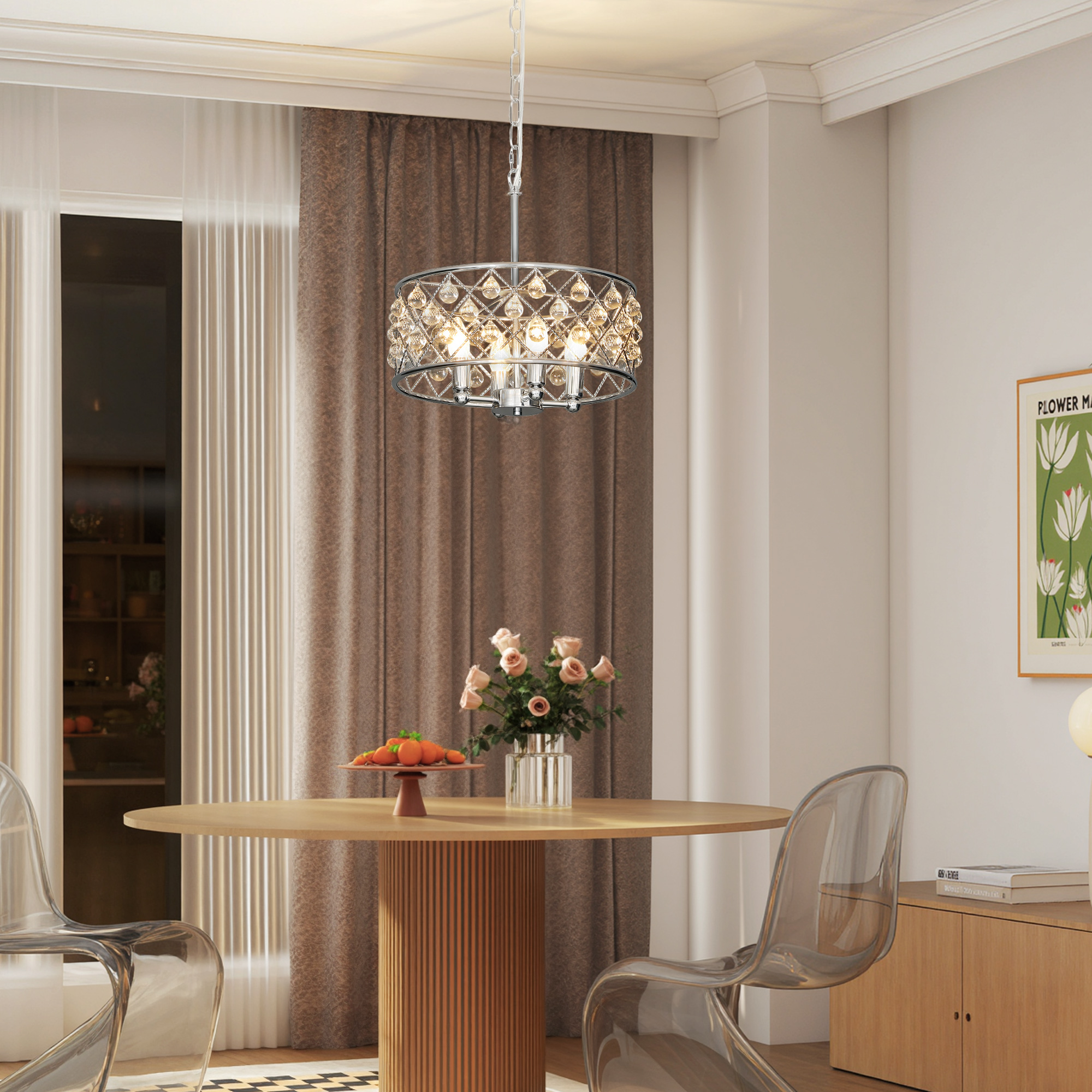 HOMCOM 51 Crystallite Four-Bulb Chandelier Silver-Tone 7