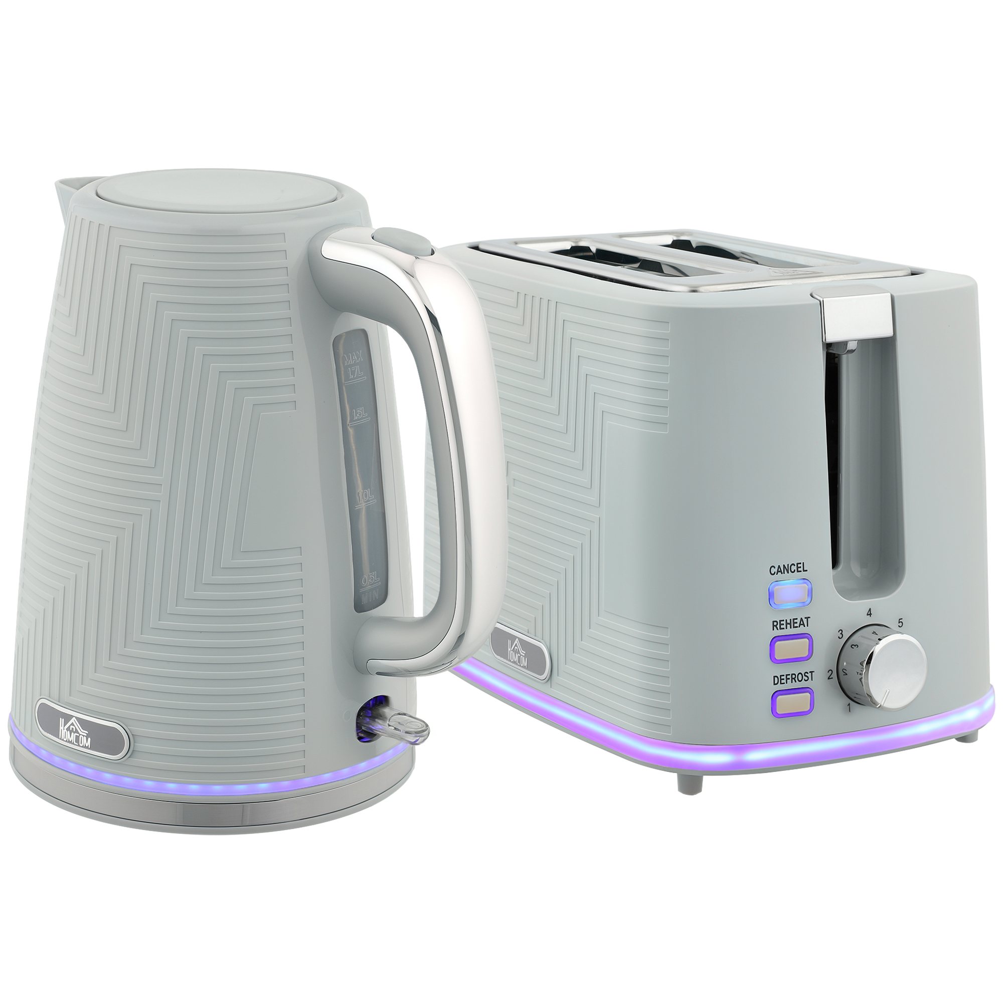 HOMCOM Modern Kettle and Toaster Set Grey