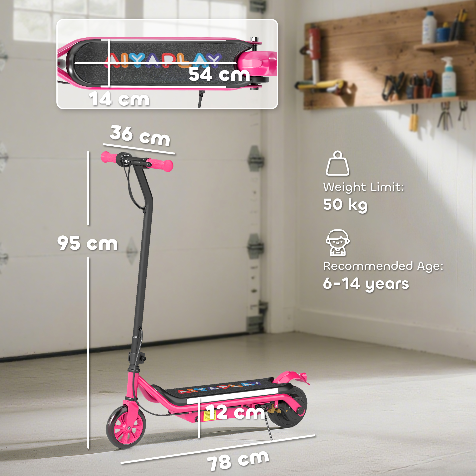 AIYAPLAY Electric Scooter for Kids Aged 6-14 Years, with Colourful Lights, Pink 3