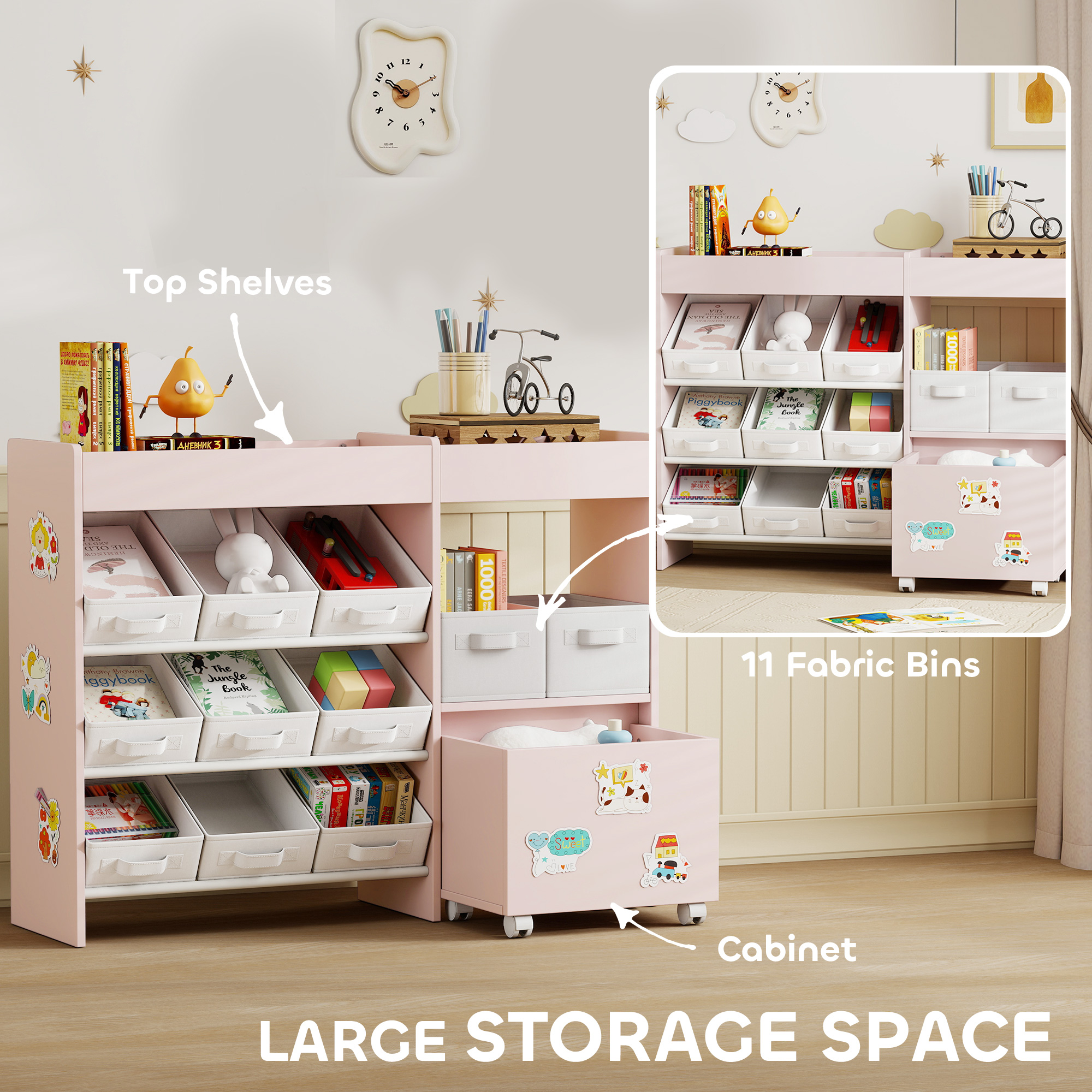 Image 3 of AIYAPLAY Kids Toy Storage Unit with 11 Bins Cabinet Top
