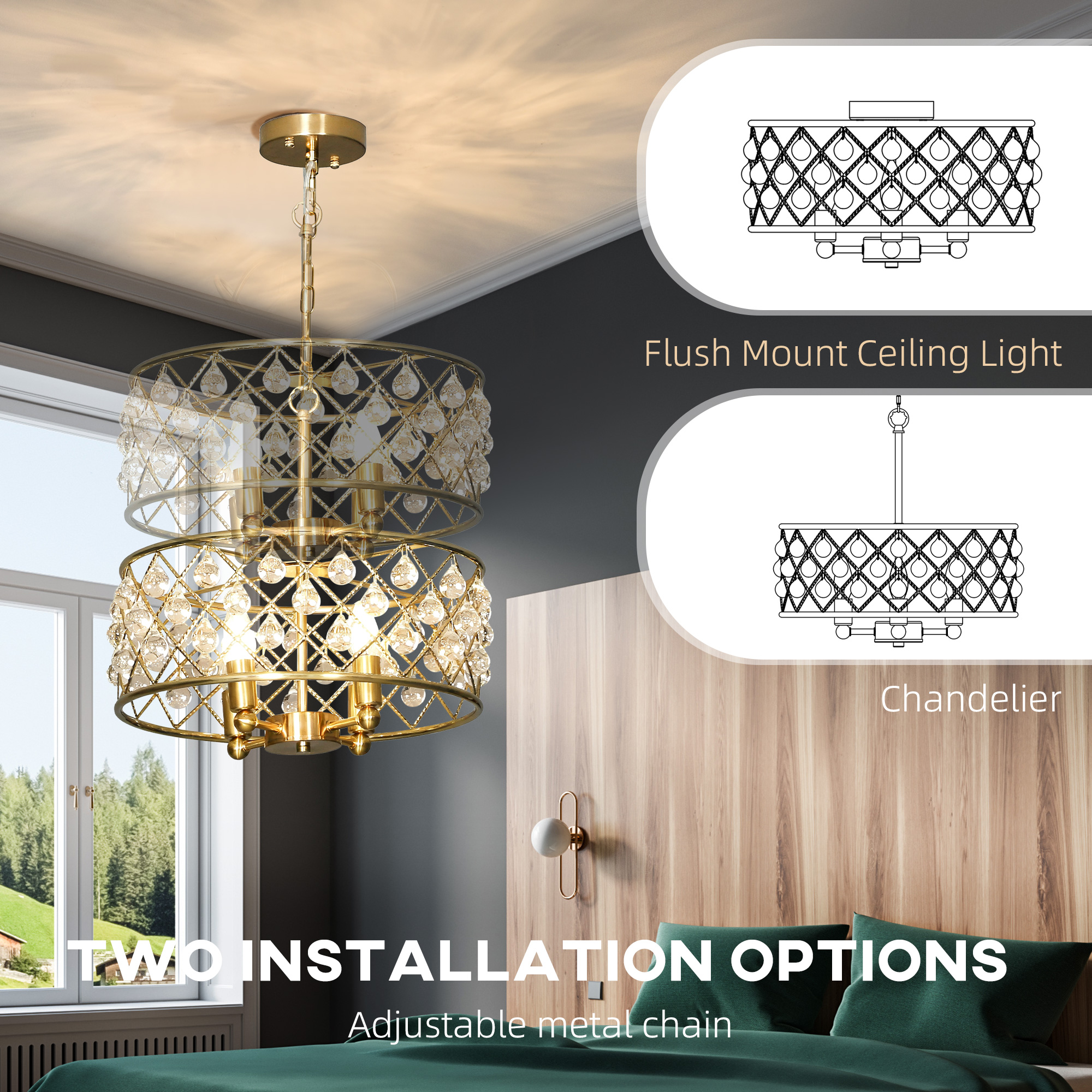 HOMCOM 51 Crystallite Four-Bulb Chandelier Gold-Tone 6