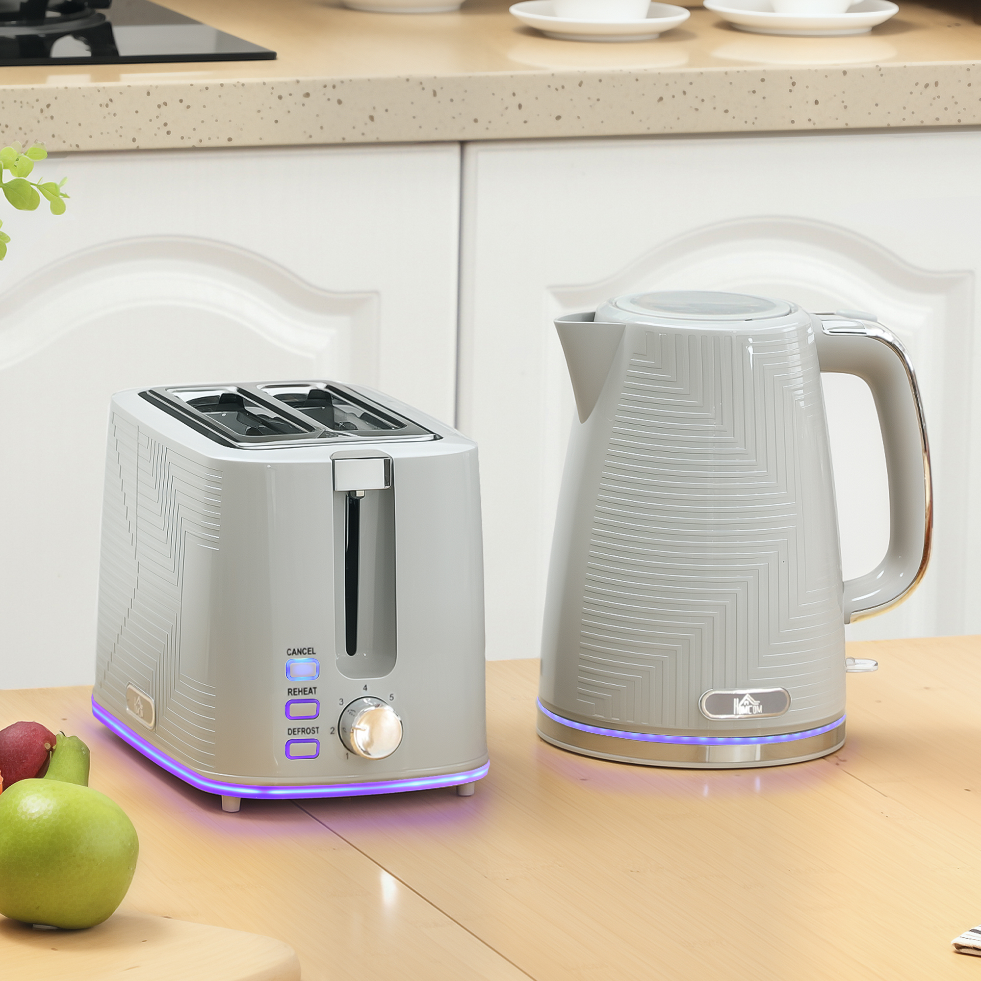 HOMCOM Modern Kettle and Toaster Set Grey 2