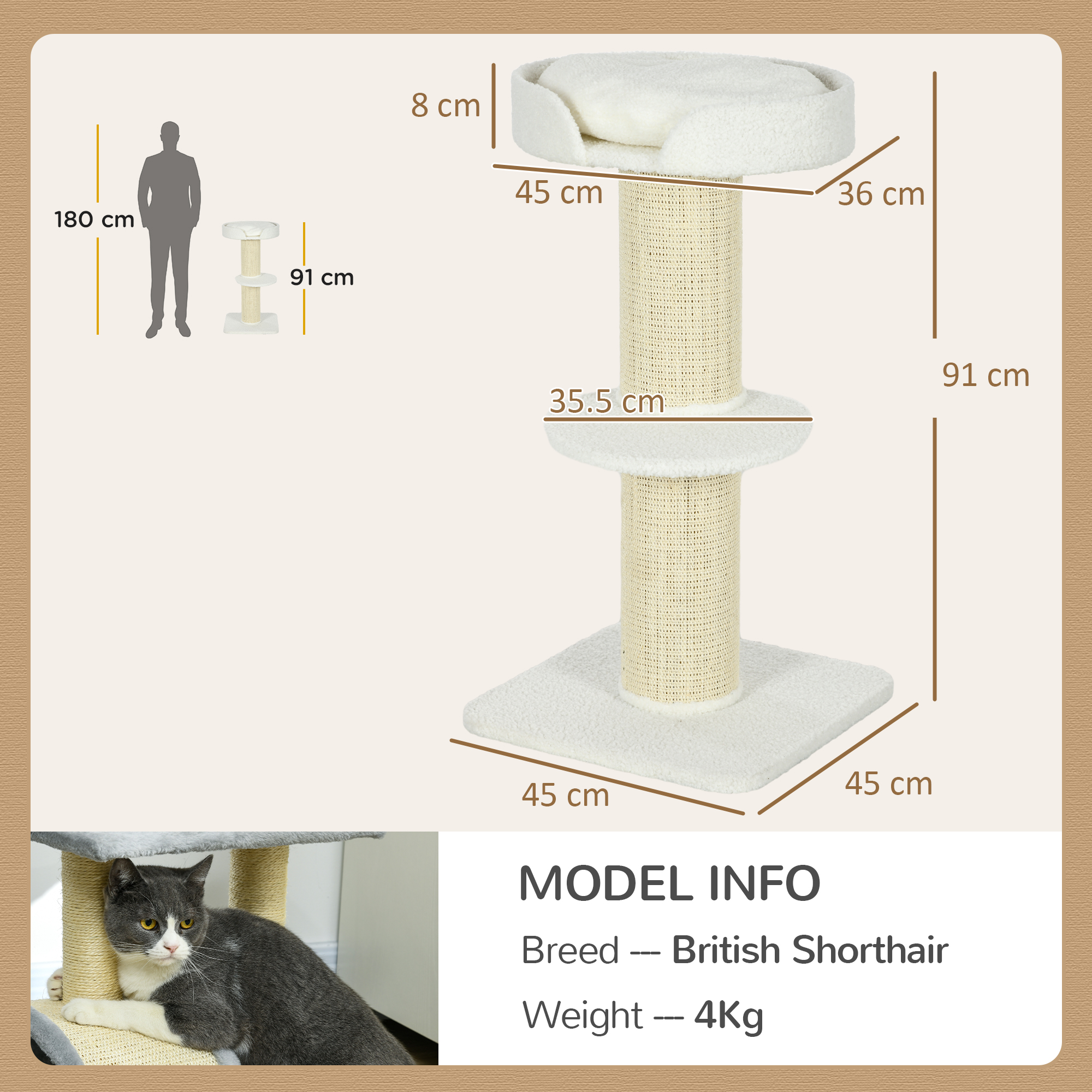 Image 2 of 2 Tier Sisal Sherpa Cat Tree with Basket Cushion Sisal Post