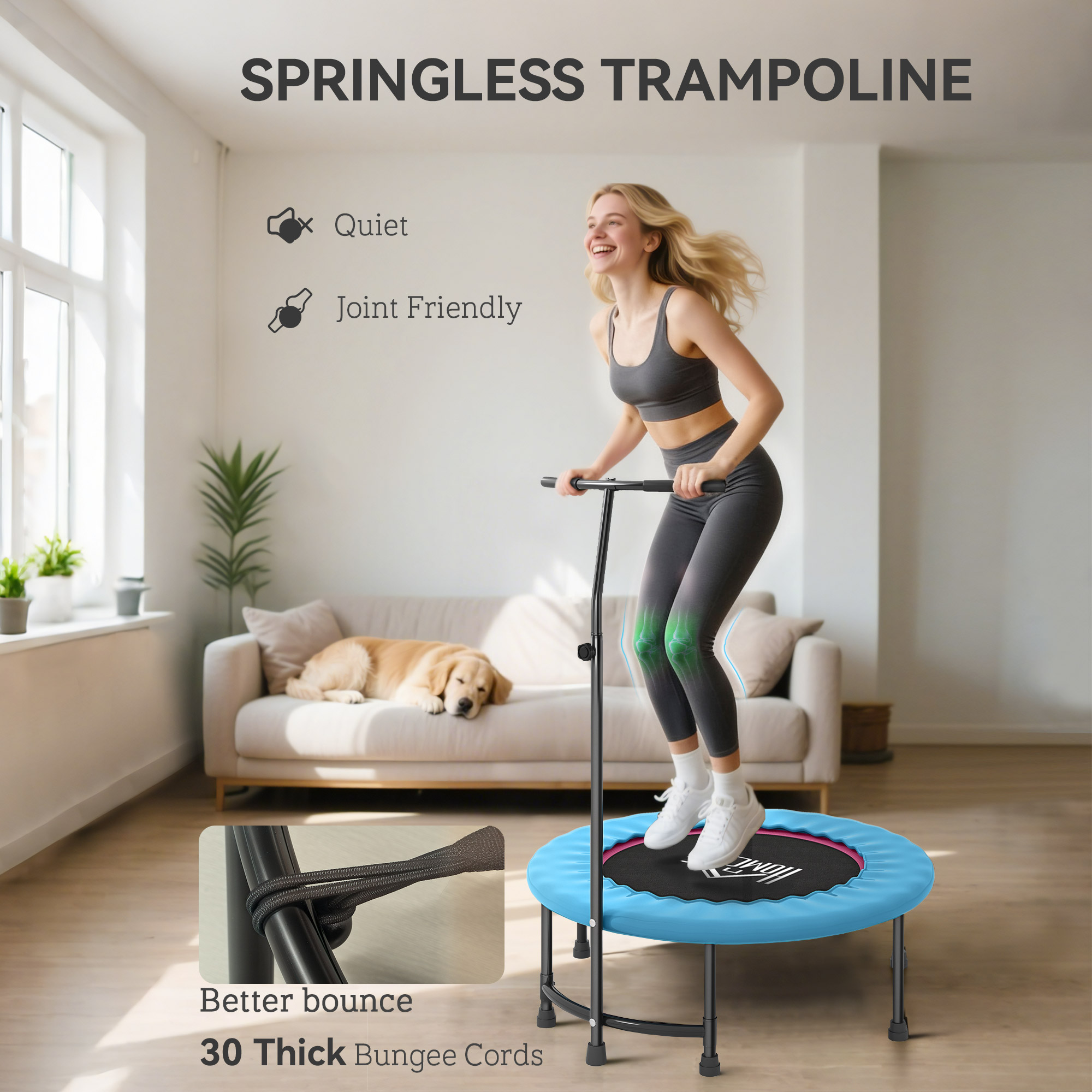 HOMCOM 40" Fitness Trampoline with Adjustable Handle, Rebounder Trampoline, Mini Jumper for Indoor Exercise Workout, Blue 5