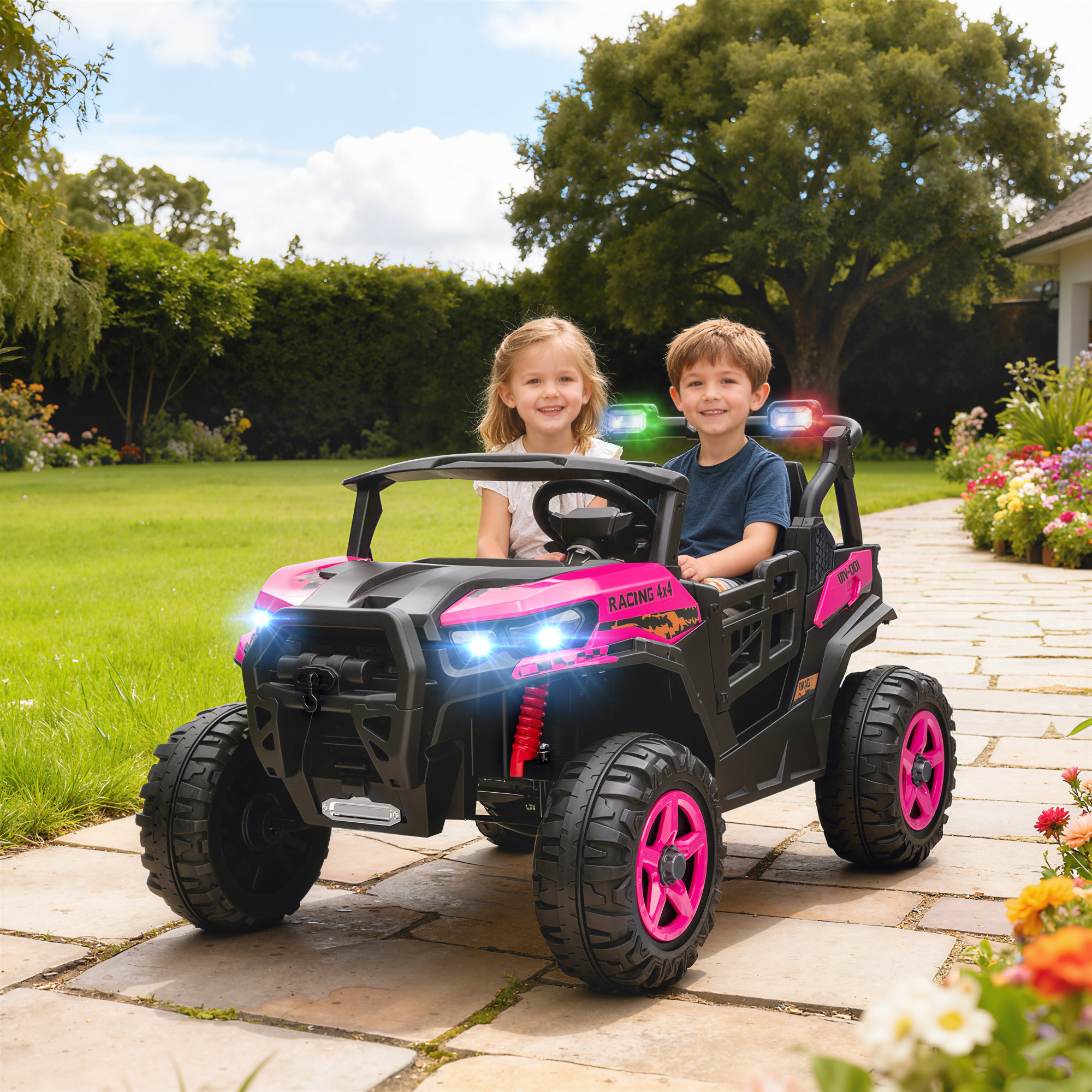 AIYAPLAY 24V Electric Ride on Car, 2-Seater Electric Car for Kids with Remote, Bluetooth, Soft Start, Suspension Spring, Pink 2