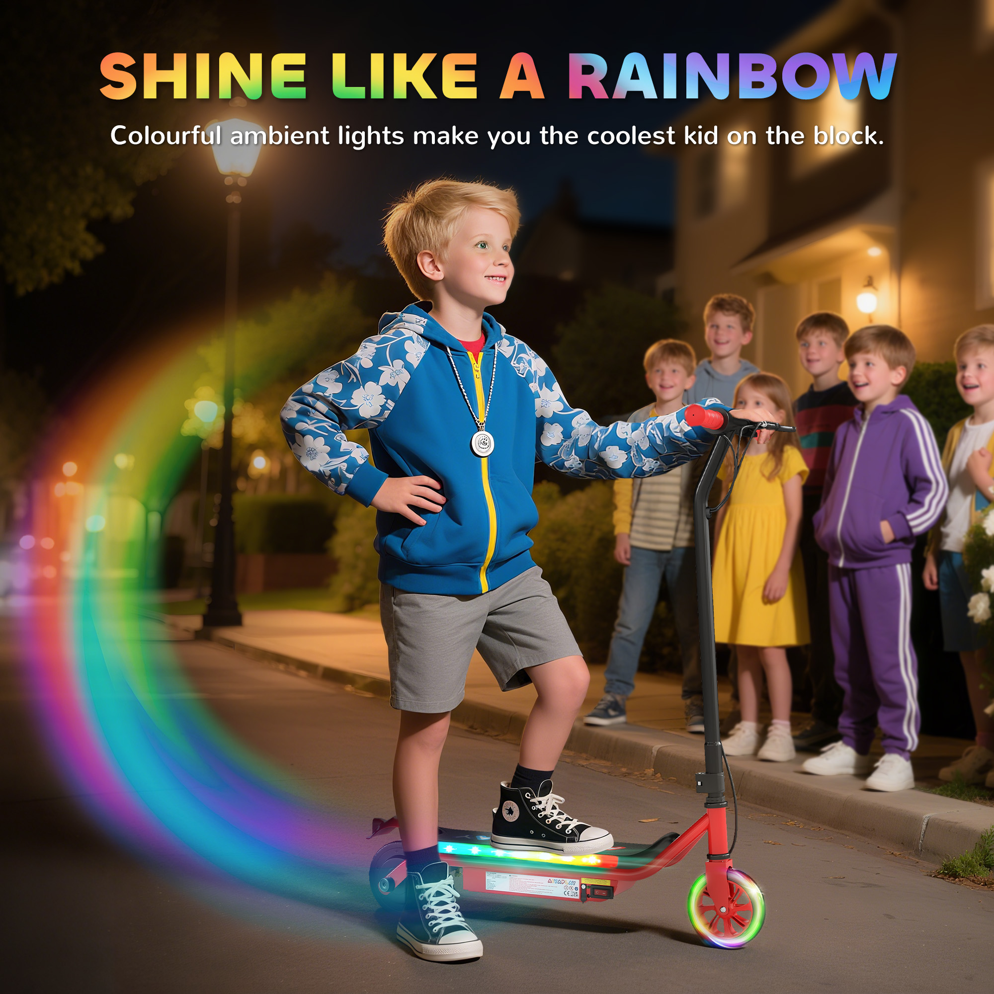 AIYAPLAY Electric Scooter for Kids Aged 6-14 Years, with Colourful Lights, Red 4