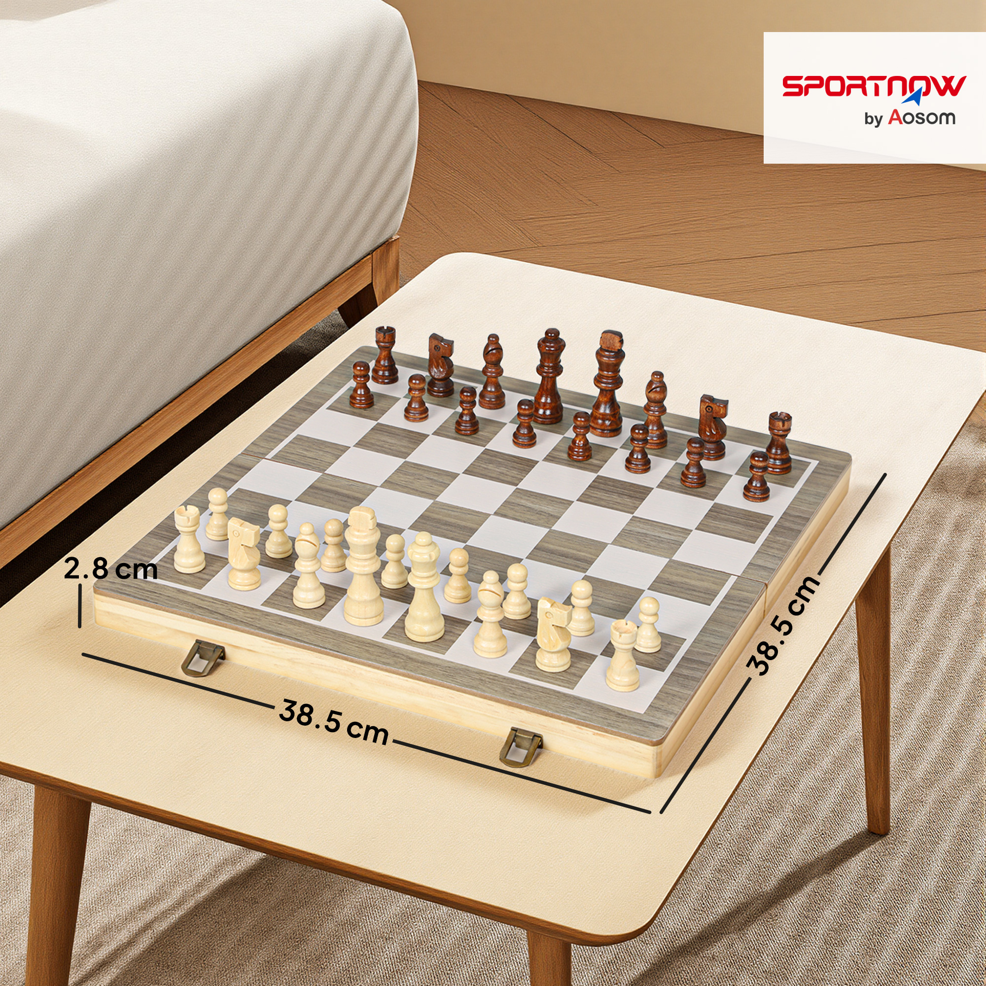 SPORTNOW 15 Inch Chess Set, Foldable Chess and Draughts Set, Brown 3