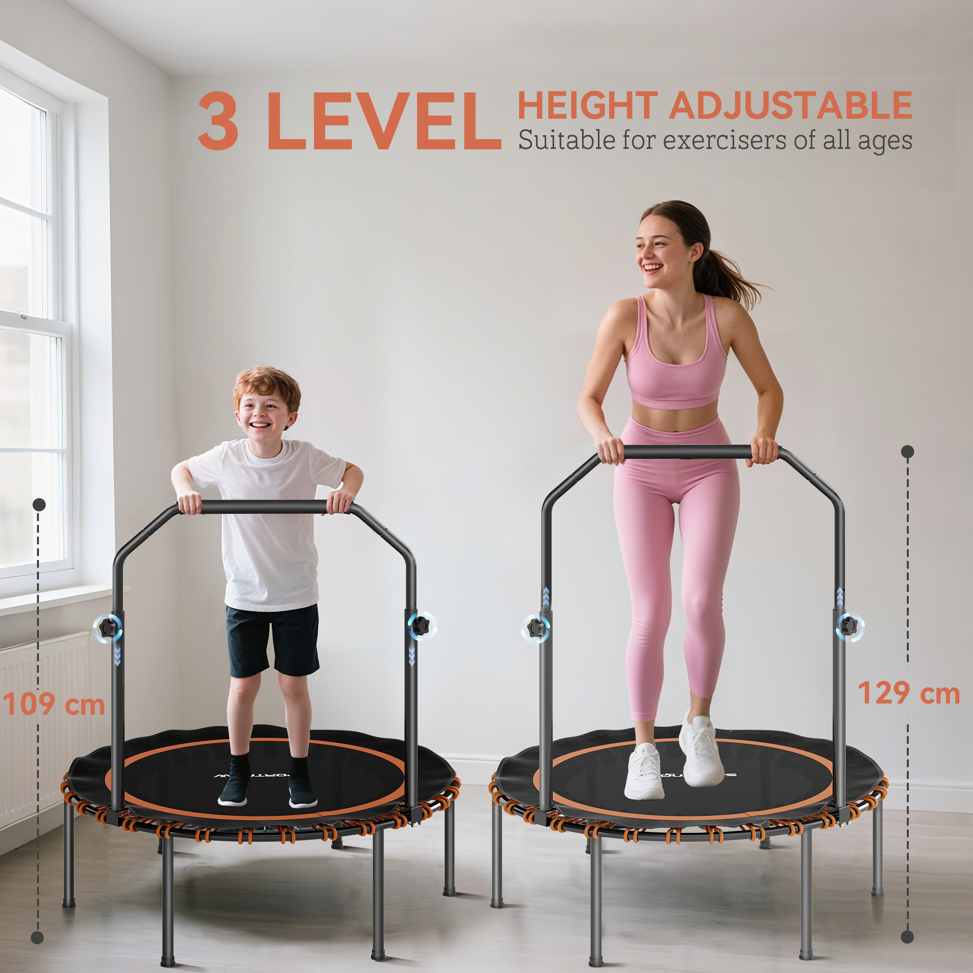 SPORTNOW 40" Foldable Fitness Trampoline Rebounder with Handle, Orange 4