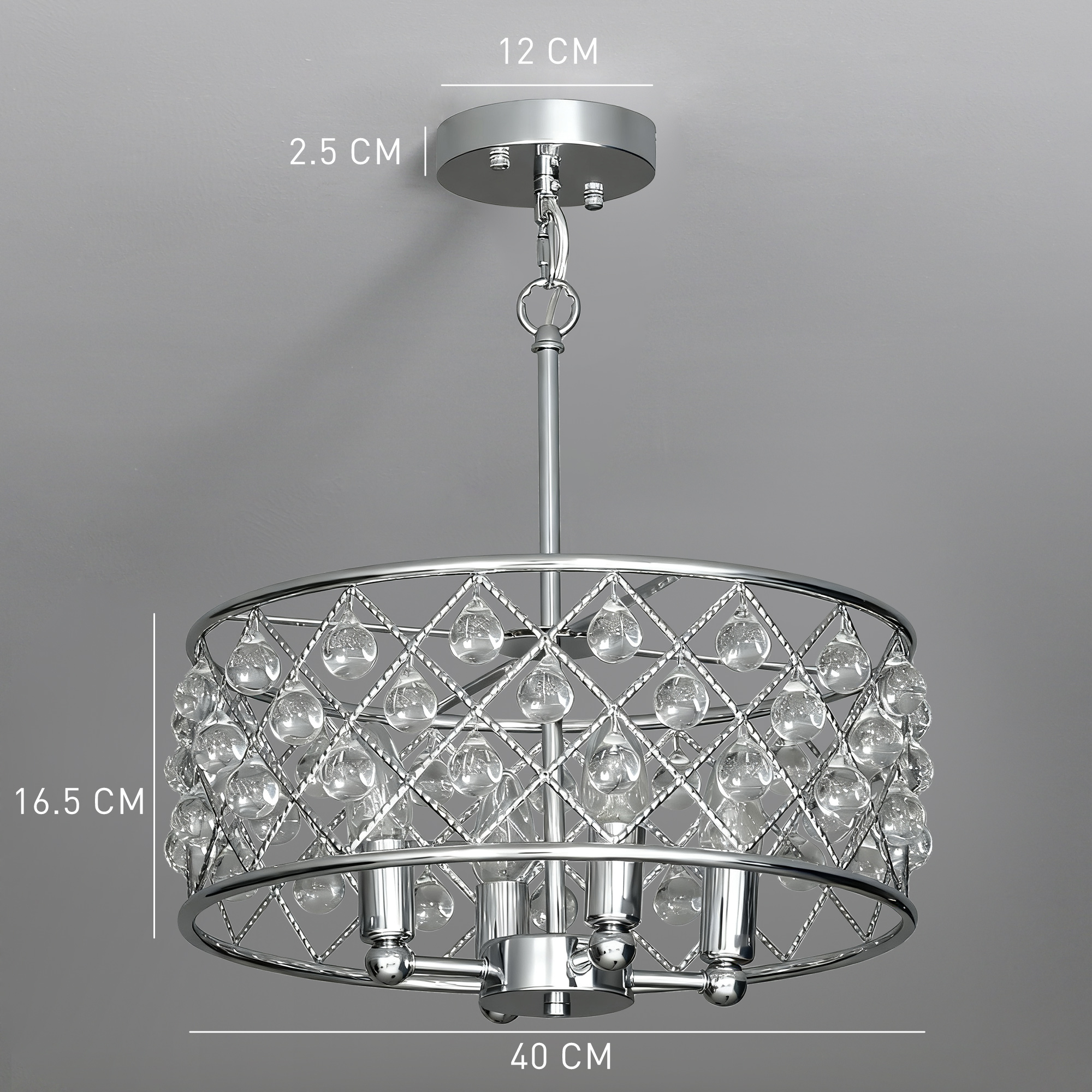 HOMCOM 51 Crystallite Four-Bulb Chandelier Silver-Tone 3