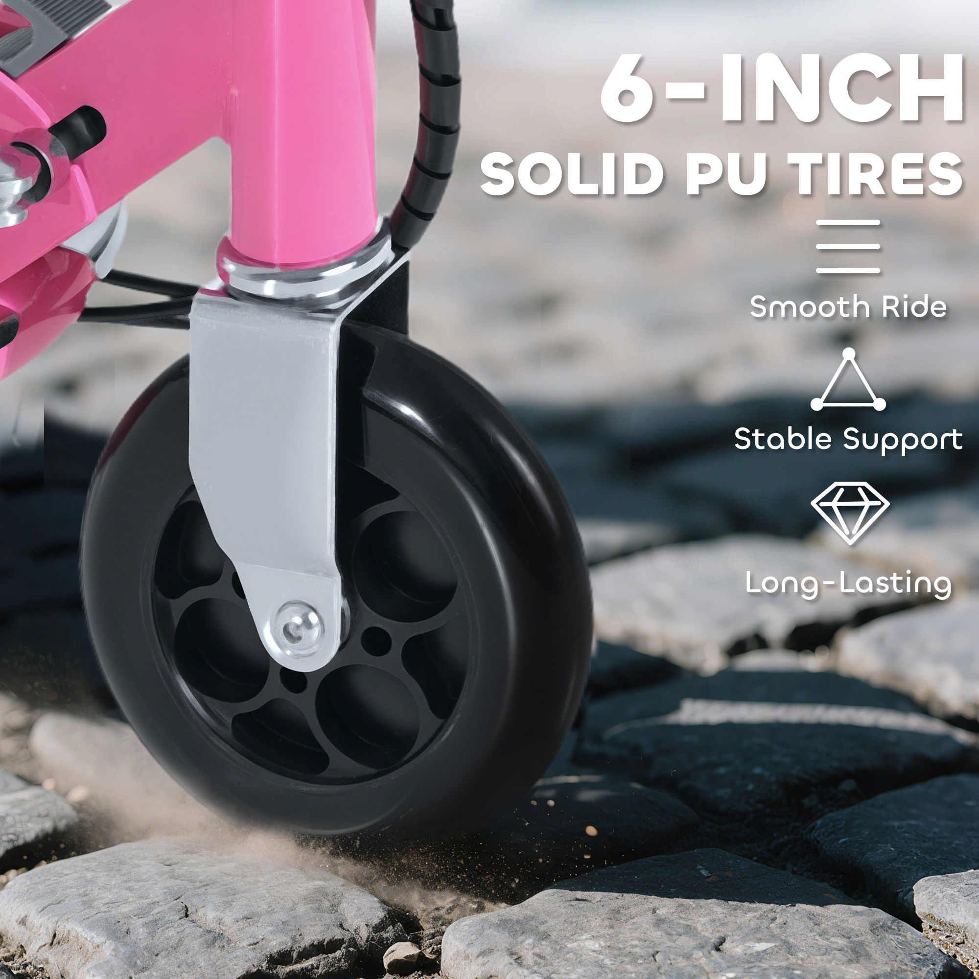 HOMCOM Foldable Powered Scooter with Adjustable Seat, Brake, Pink 6