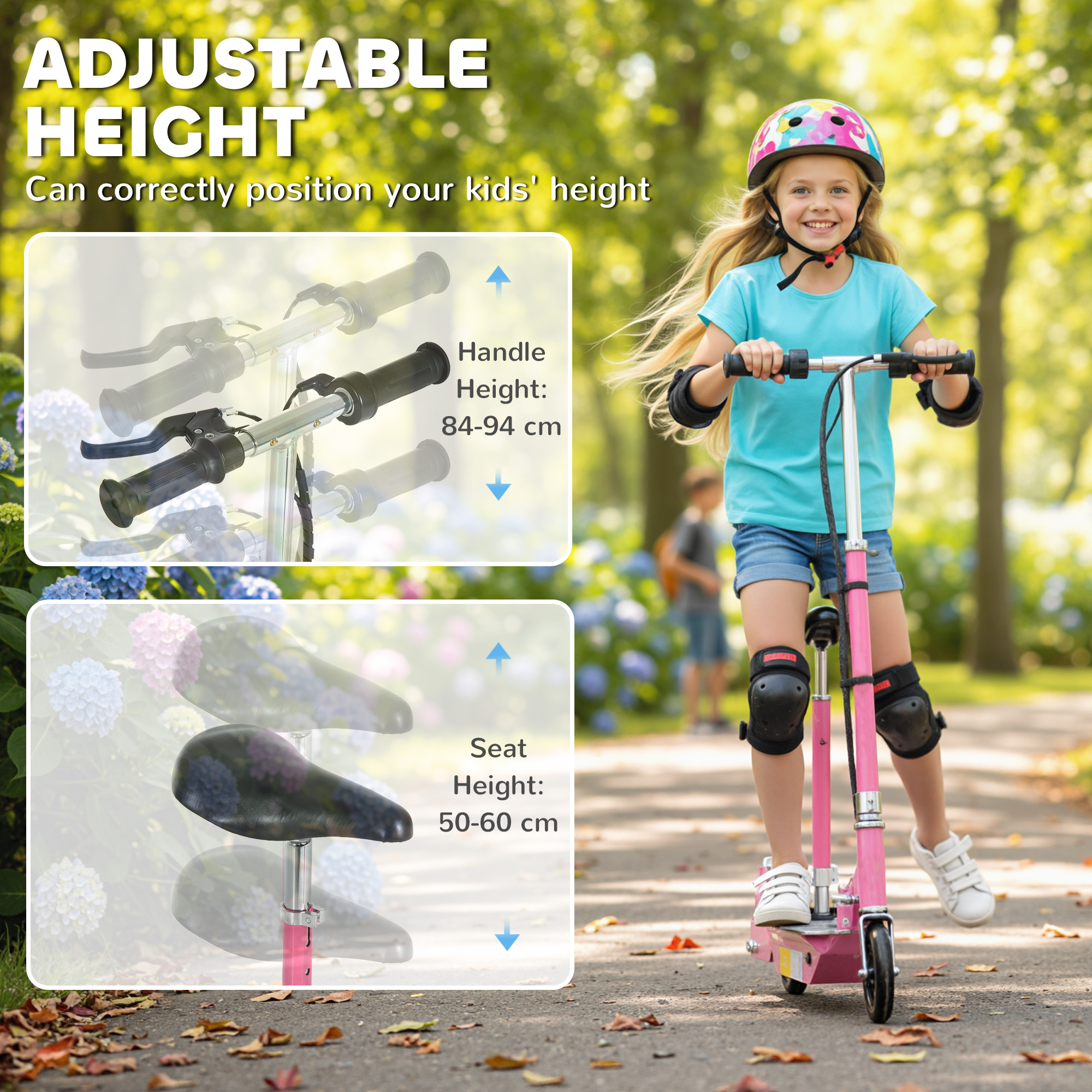 HOMCOM Foldable Powered Scooter with Adjustable Seat, Brake, Pink 8