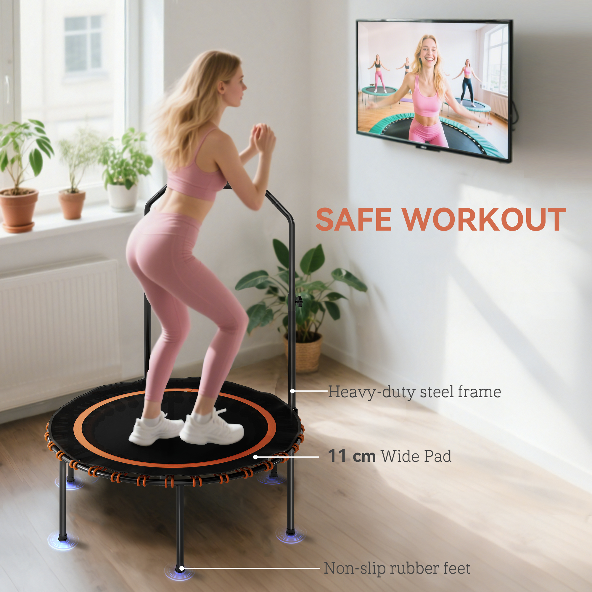 SPORTNOW 40" Foldable Fitness Trampoline Rebounder with Handle, Orange 6
