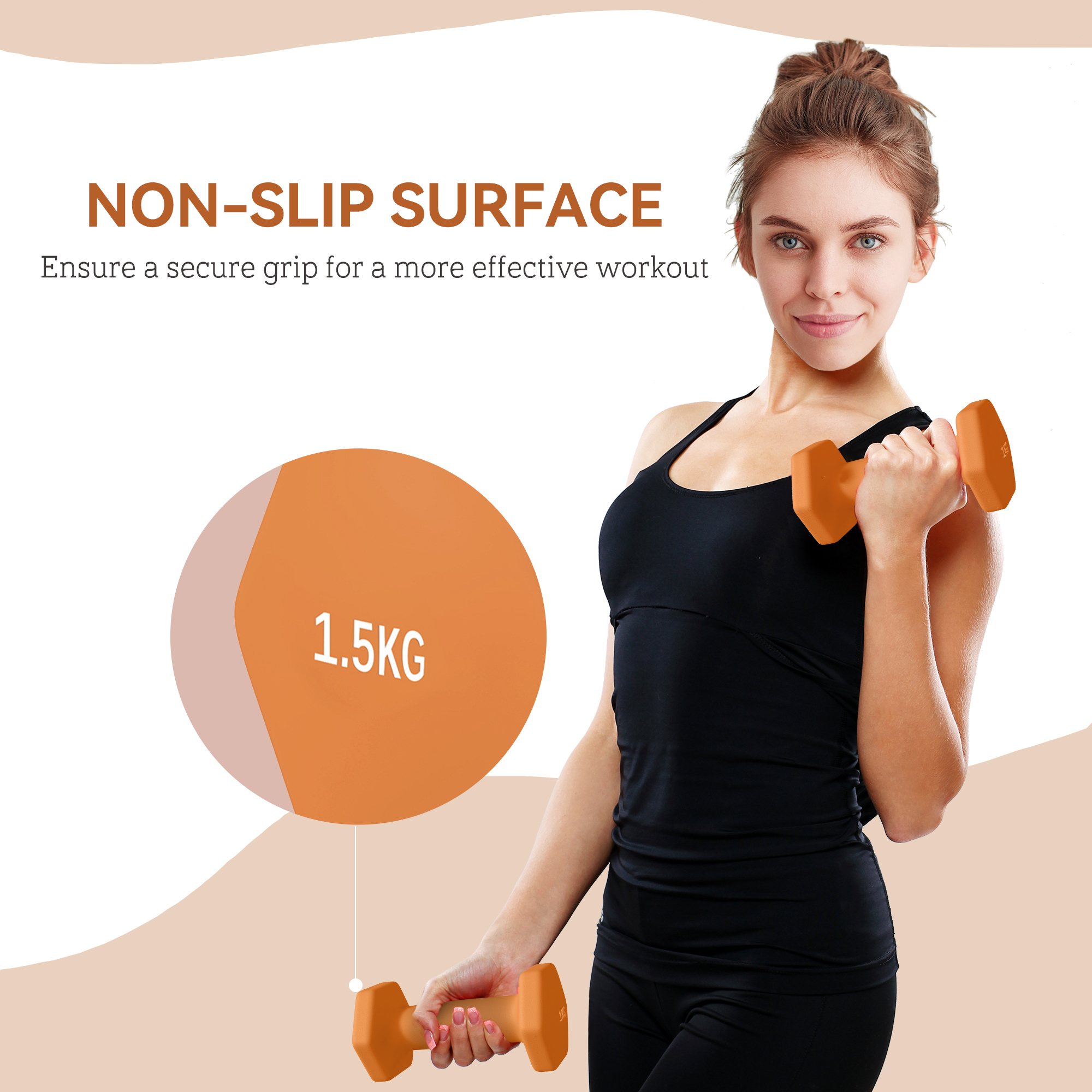 SPORTNOW 2 x 1.5kg Hexagonal Dumbbells Weights Set with Non-Slip Grip for Home Gym Workout, Orange 6
