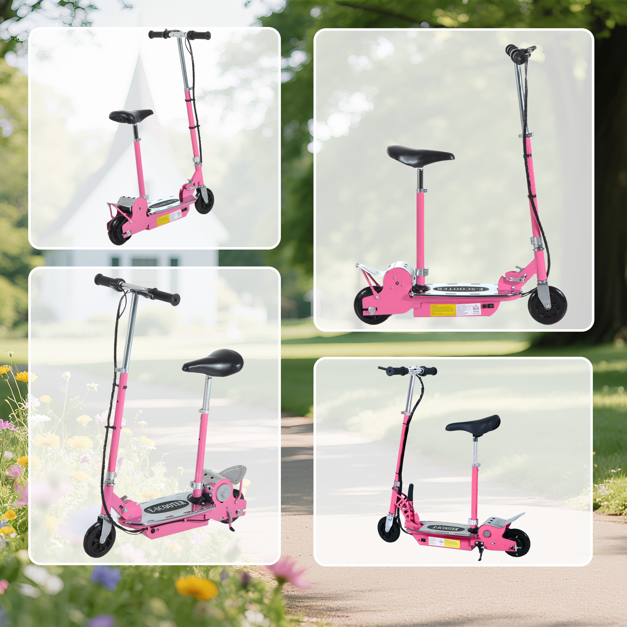 HOMCOM Foldable Powered Scooter with Adjustable Seat, Brake, Pink 9