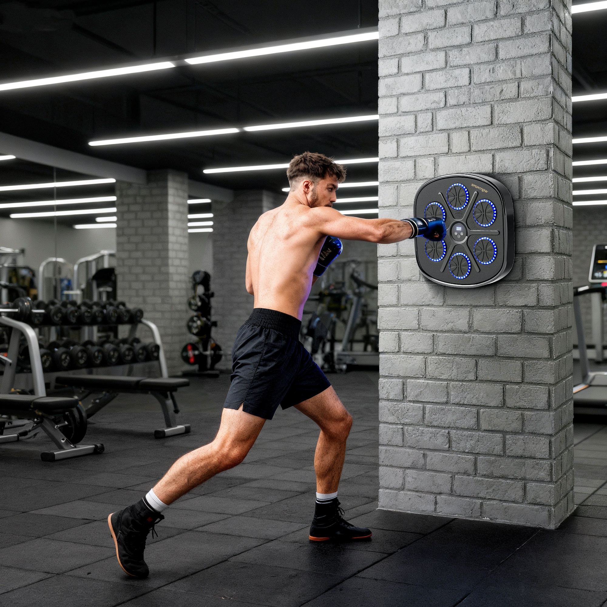 SPORTNOW Music Boxing Machine, Smart Bluetooth Boxing Machine Wall Mounted with 9 Speeds & Modes, LED Lights and Gloves, Punching Pad for Adults, Black 2
