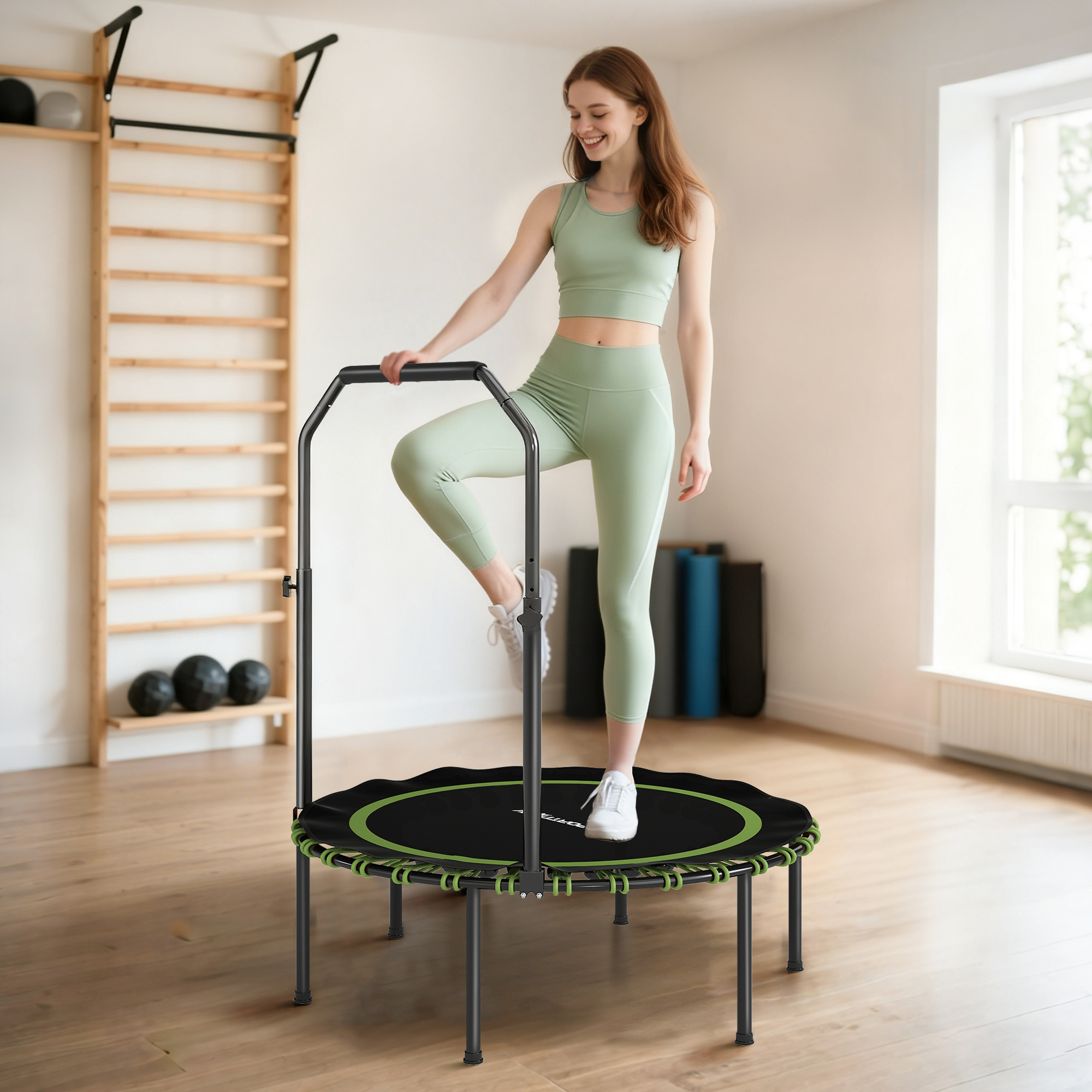 SPORTNOW 40" Foldable Fitness Trampoline Rebounder with Handle, Green 2