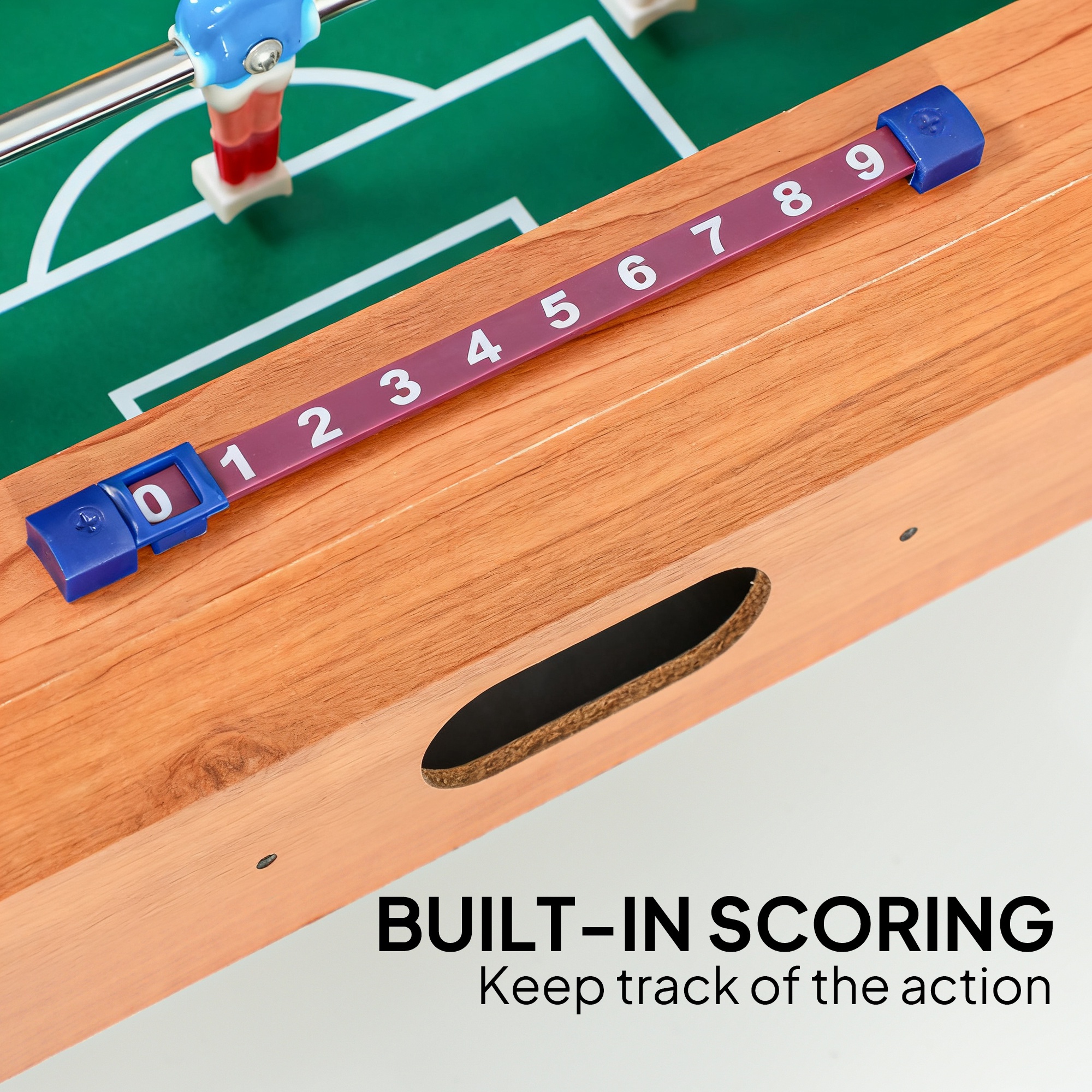 SPORTNOW 20 in Table-top Football Table with Stainless Steel Rods, Compact Foosball Table for Kids and Adults, All-Inclusive Foosball Game Set for Indoor, Nature Wood Finish 5