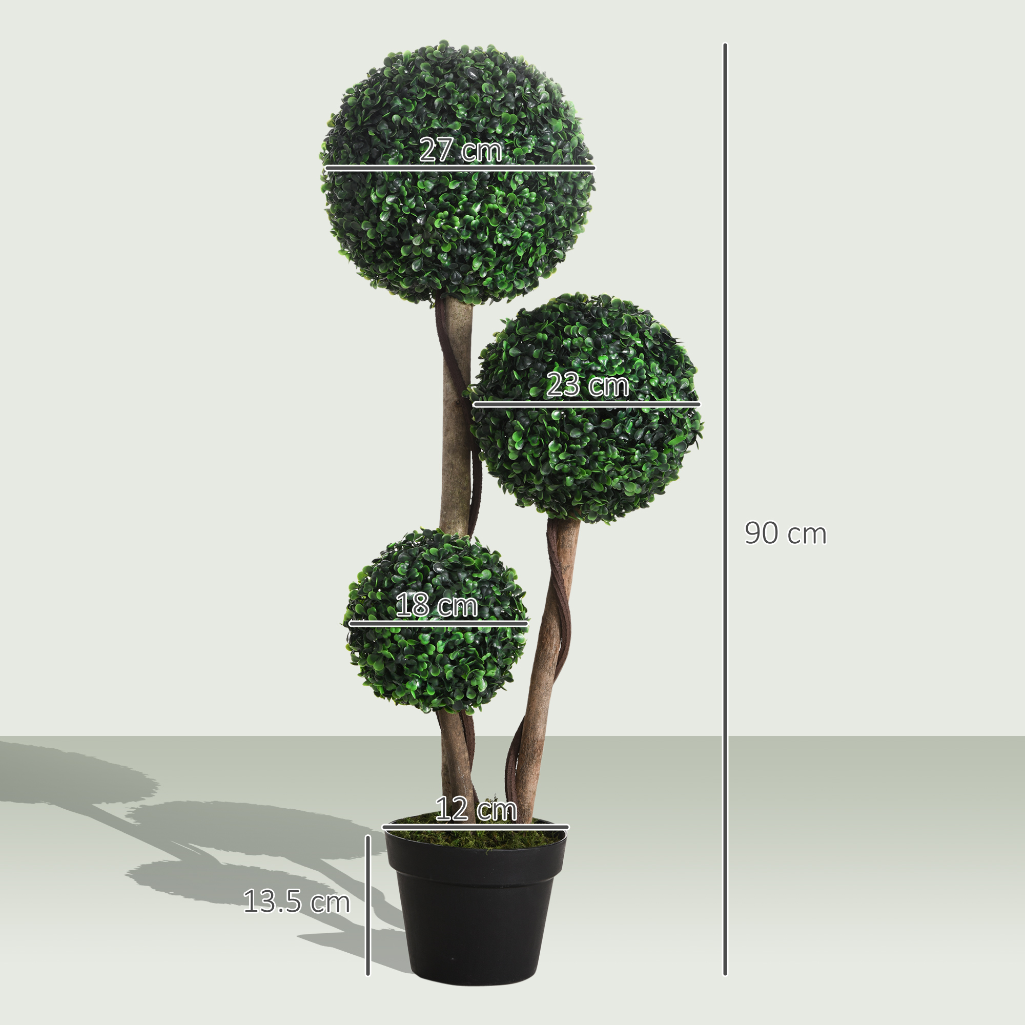 HOMCOM Decorative Artificial Tree Boxwood Ball Topiary Tree in Pot, Fake Plant for Home Indoor Outdoor Decor, 90 cm, Dark Green 3