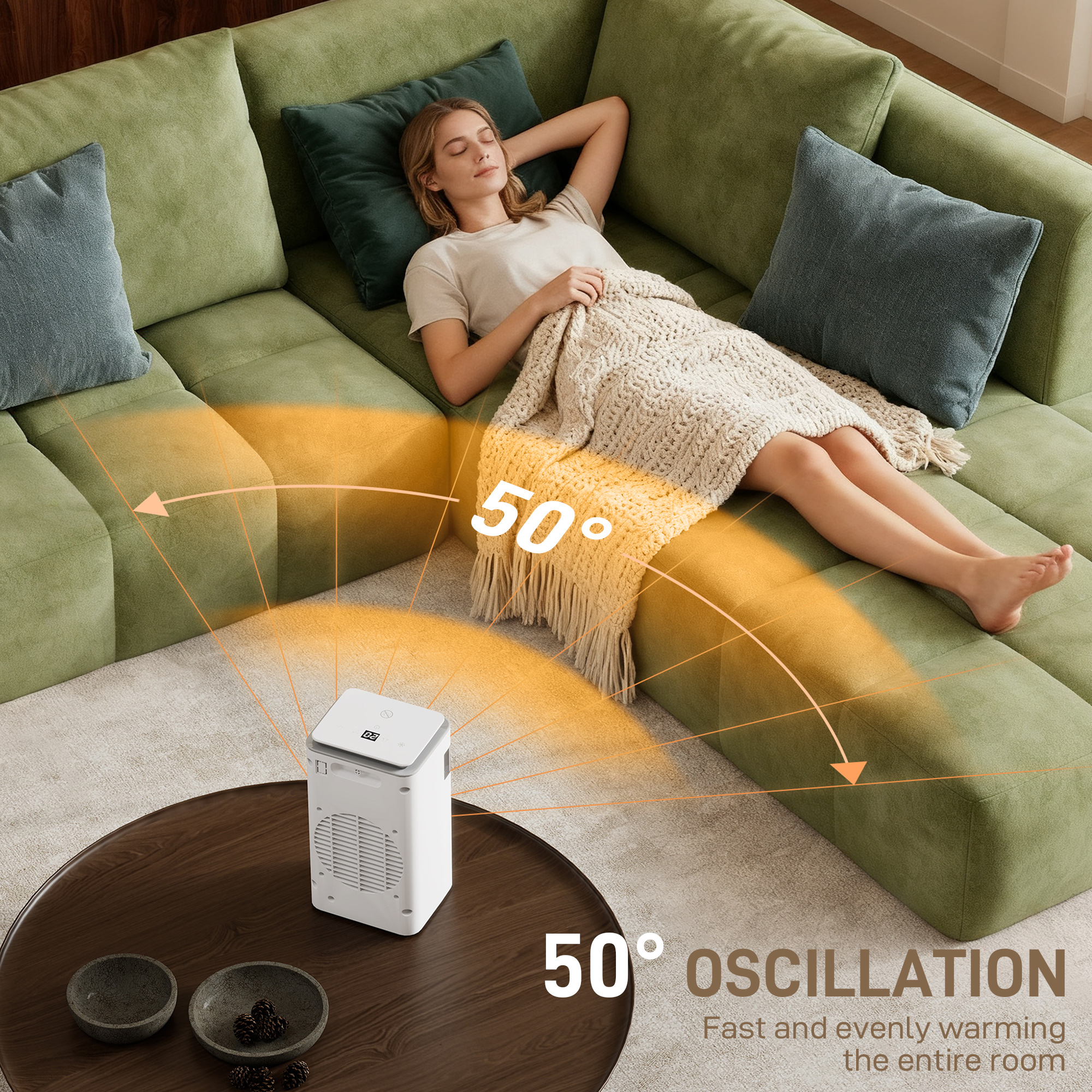 HOMCOM Ceramic Electric Heater, 1500W Fan Space Heater with 3 Modes, 24H Timer, Flame Effect, Oscillation for Bedroom, White 6