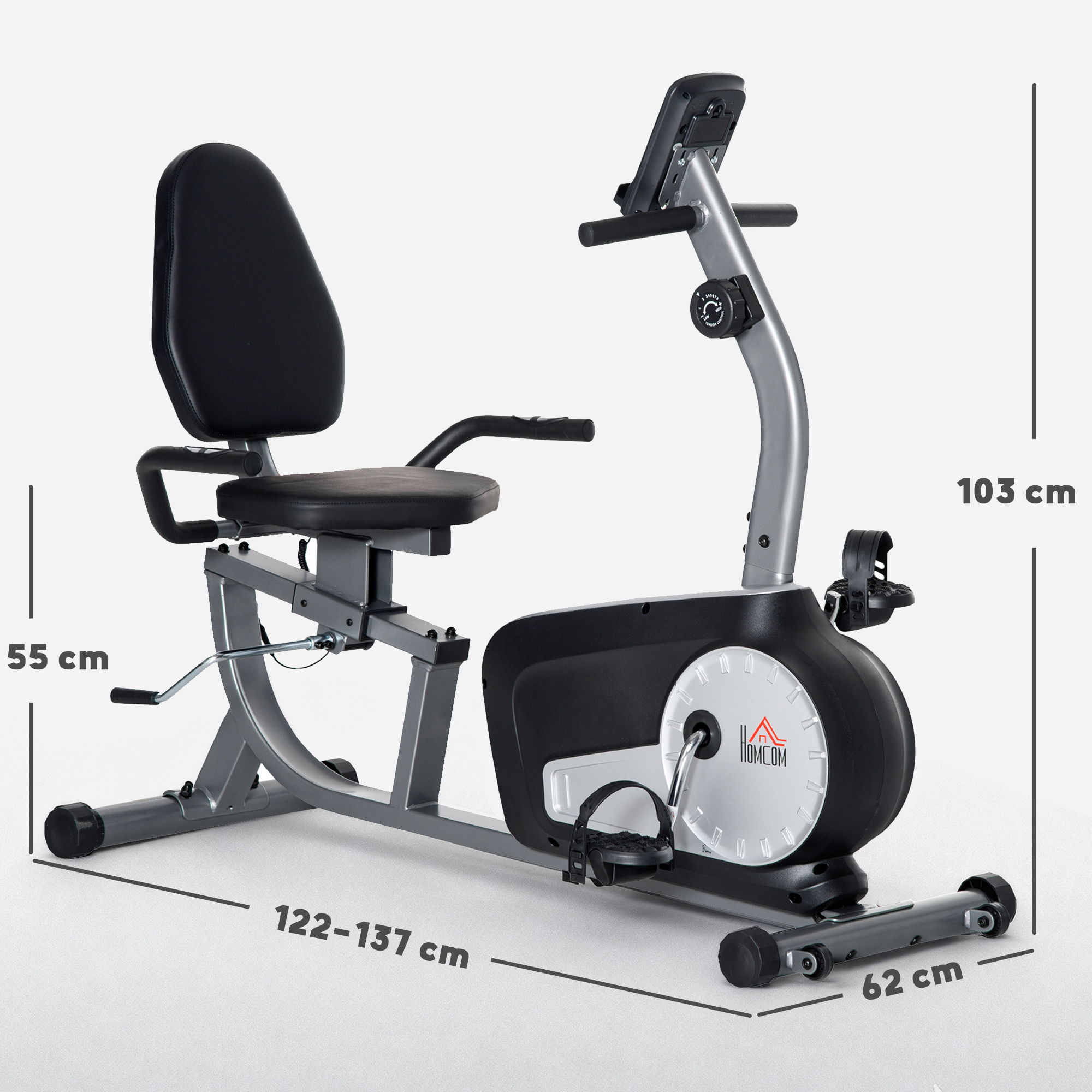HOMCOM Exercise Bike with LCD Display, Stationary Bike with Quiet 8-Level Magnetic Resistance, Adjustable Seat and Backrest, Indoor Cycling Exercise Equipment for Home Gym Fitness Workout Training 3