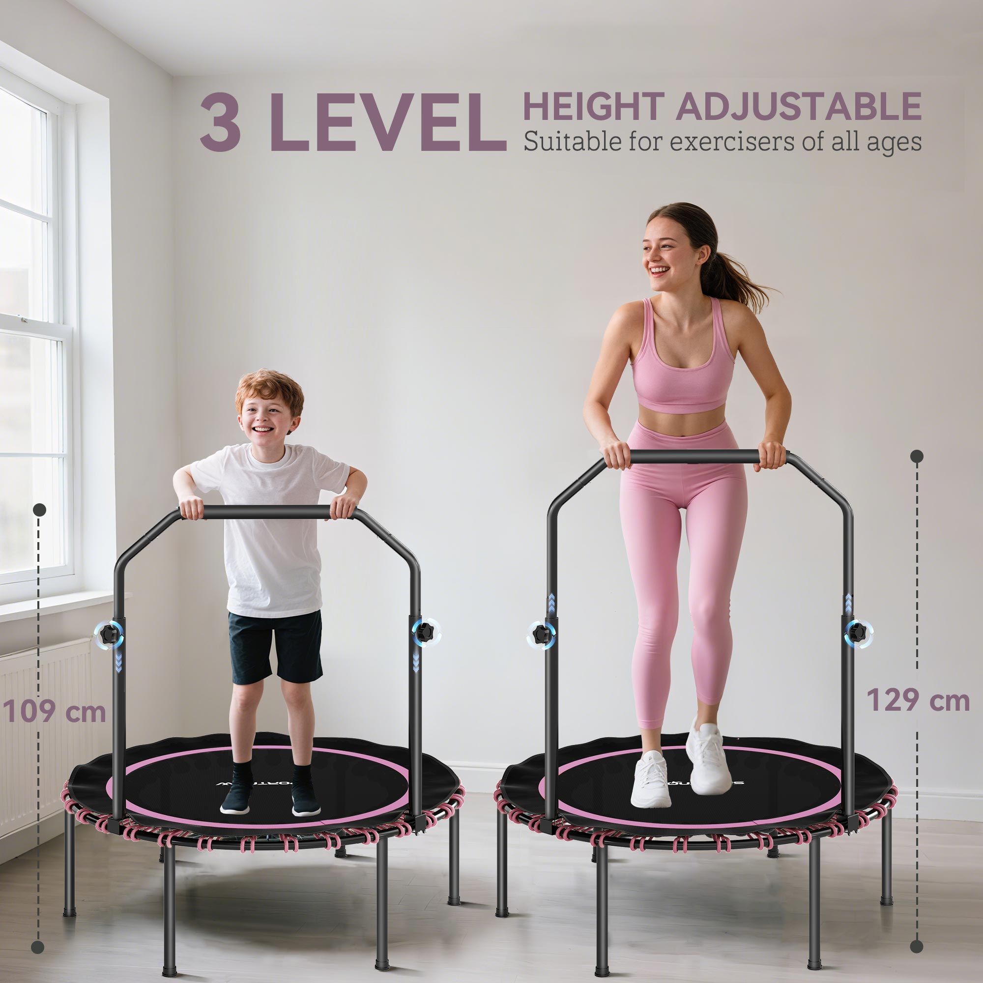 SPORTNOW 40" Foldable Fitness Trampoline Rebounder with Handle, Pink 4