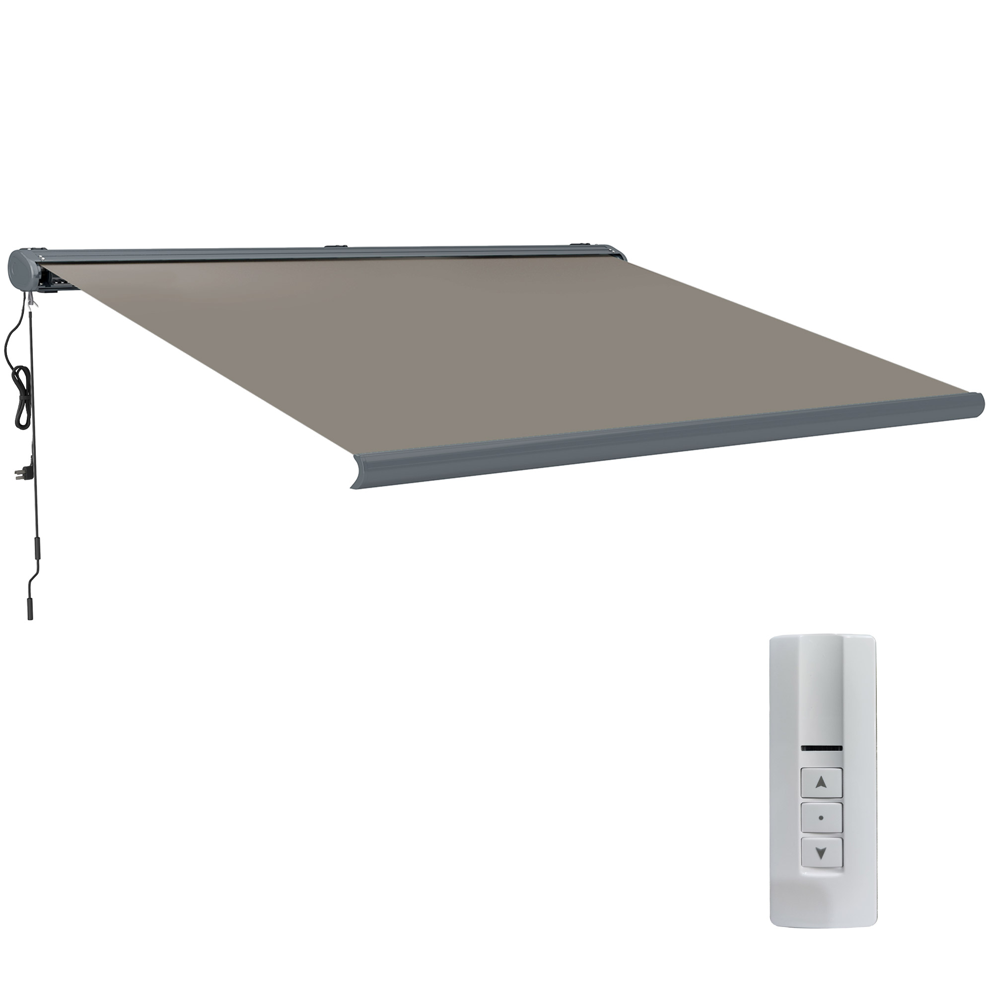 Outsunny 4 x 3(m) Full Cassette Electric Awning with Remote Controller, Aluminium Frame DIY Retractable Garden Awning, UPF50+ Sun Shade Canopy for Deck Door Window, Light Grey 9