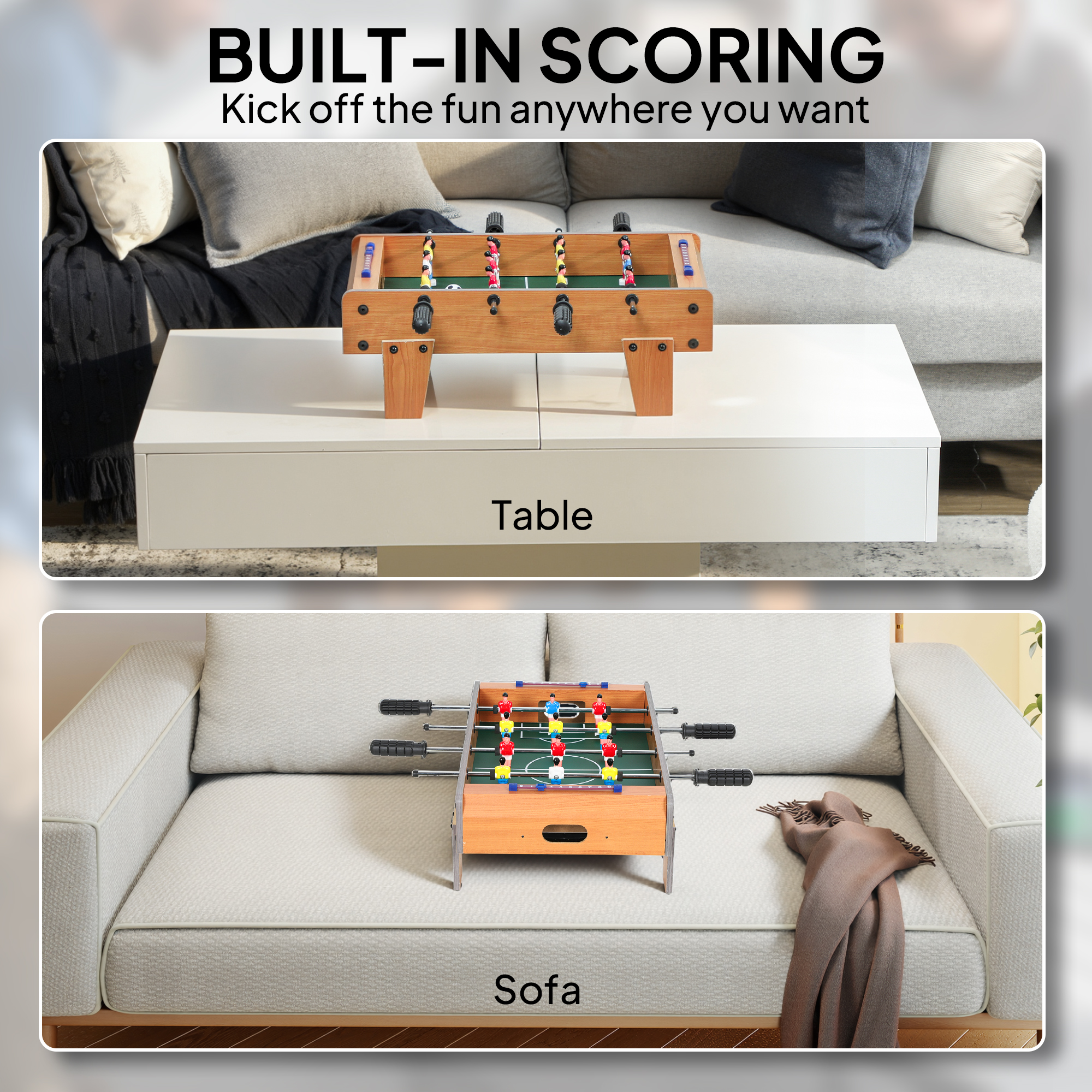 SPORTNOW 20 in Table-top Football Table with Stainless Steel Rods, Compact Foosball Table for Kids and Adults, All-Inclusive Foosball Game Set for Indoor, Nature Wood Finish 4