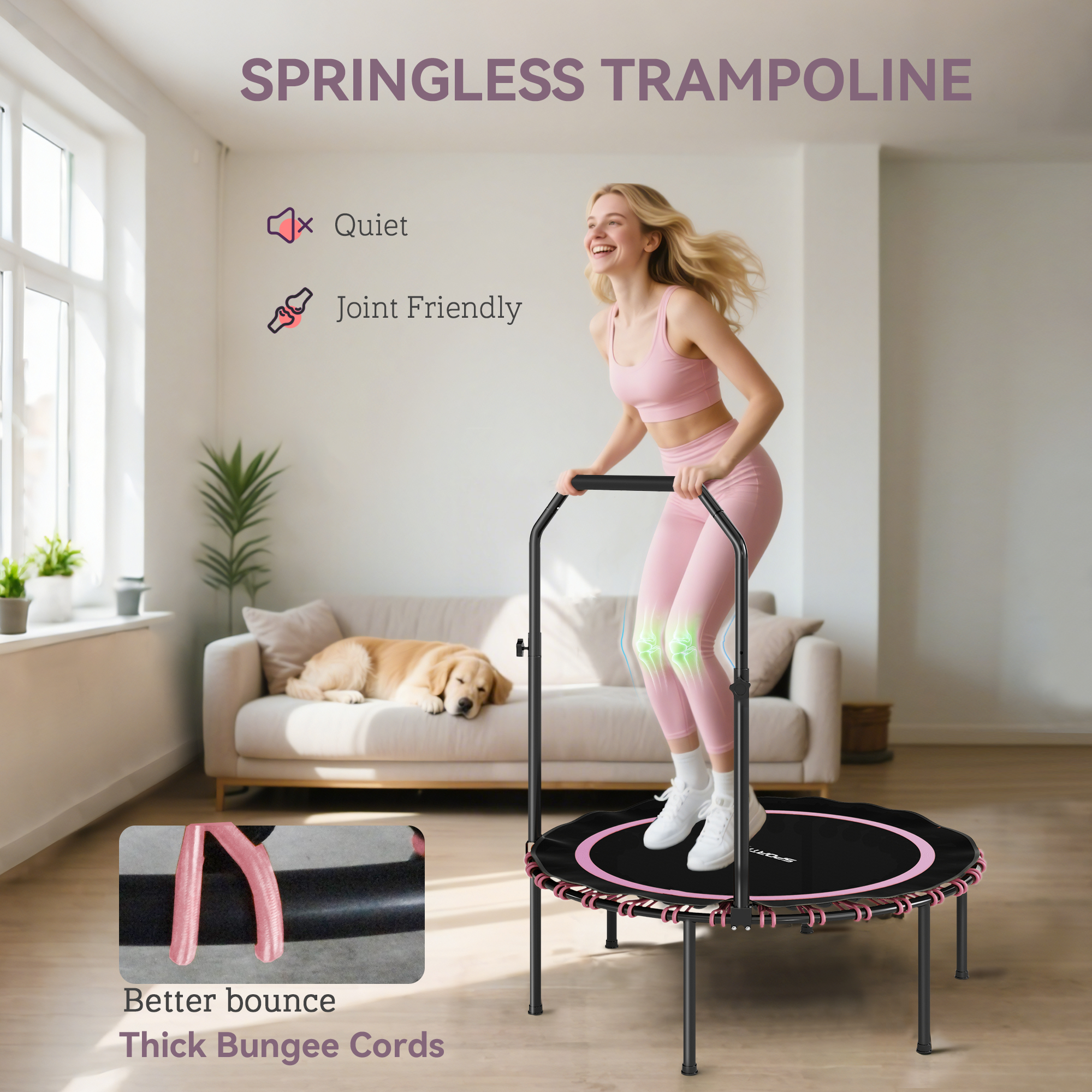 SPORTNOW 40" Foldable Fitness Trampoline Rebounder with Handle, Pink 5