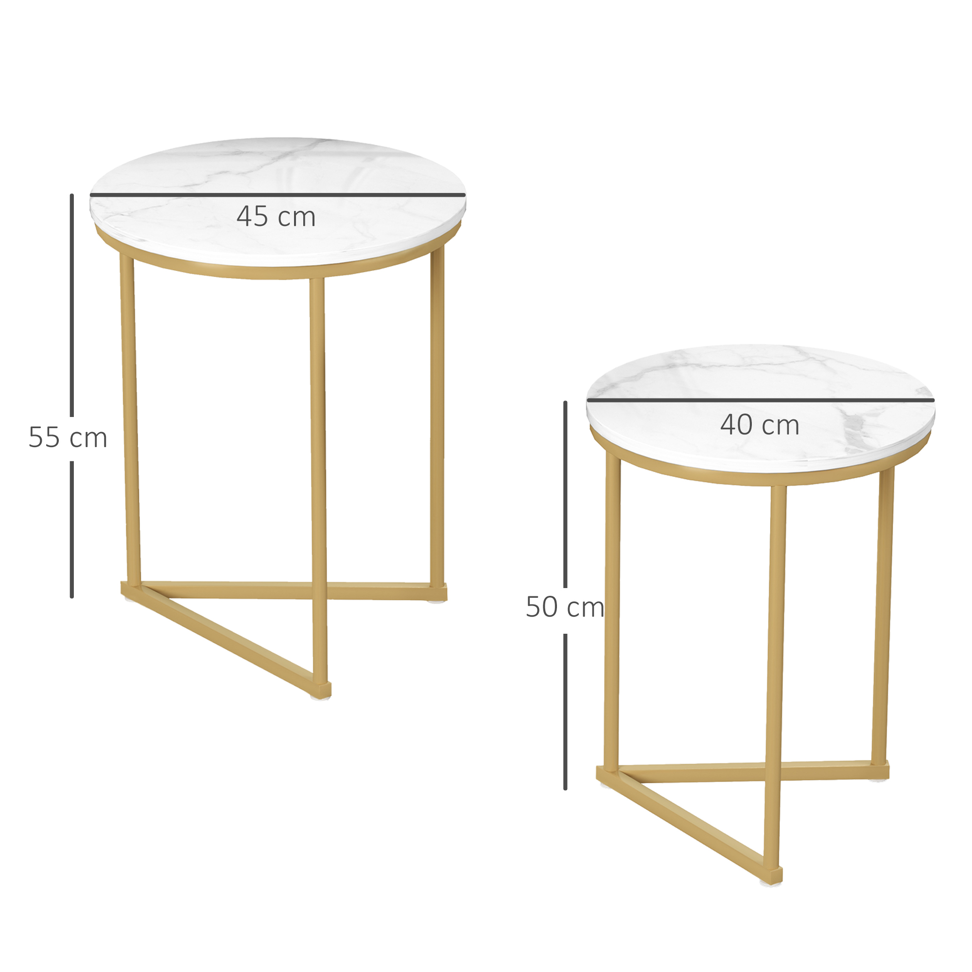 HOMCOM Set of Two Marble-Effect Nest of Tables White/Gold-Tone 3