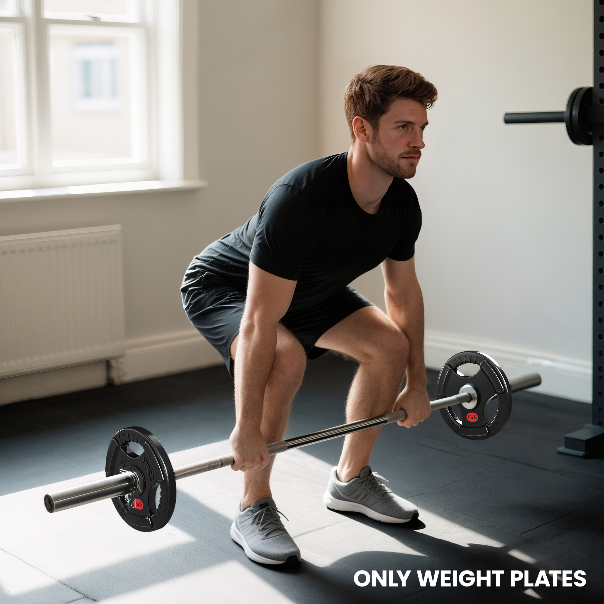 SPORTNOW Olympic Weight Plates, 2"/5cm Weight Disc Pair with Tri-Grips, 2 x 15kg Dumbbell Plates for Weightlifting and Strength Training Home Gym Fitness Workout, Black 9