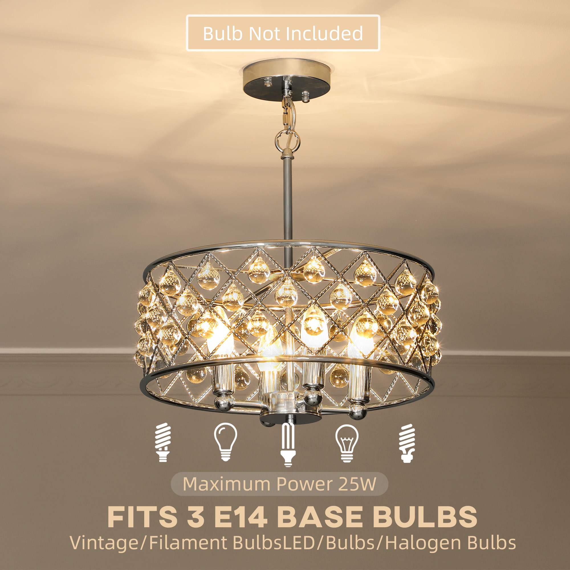 HOMCOM 51 Crystallite Four-Bulb Chandelier Silver-Tone 5