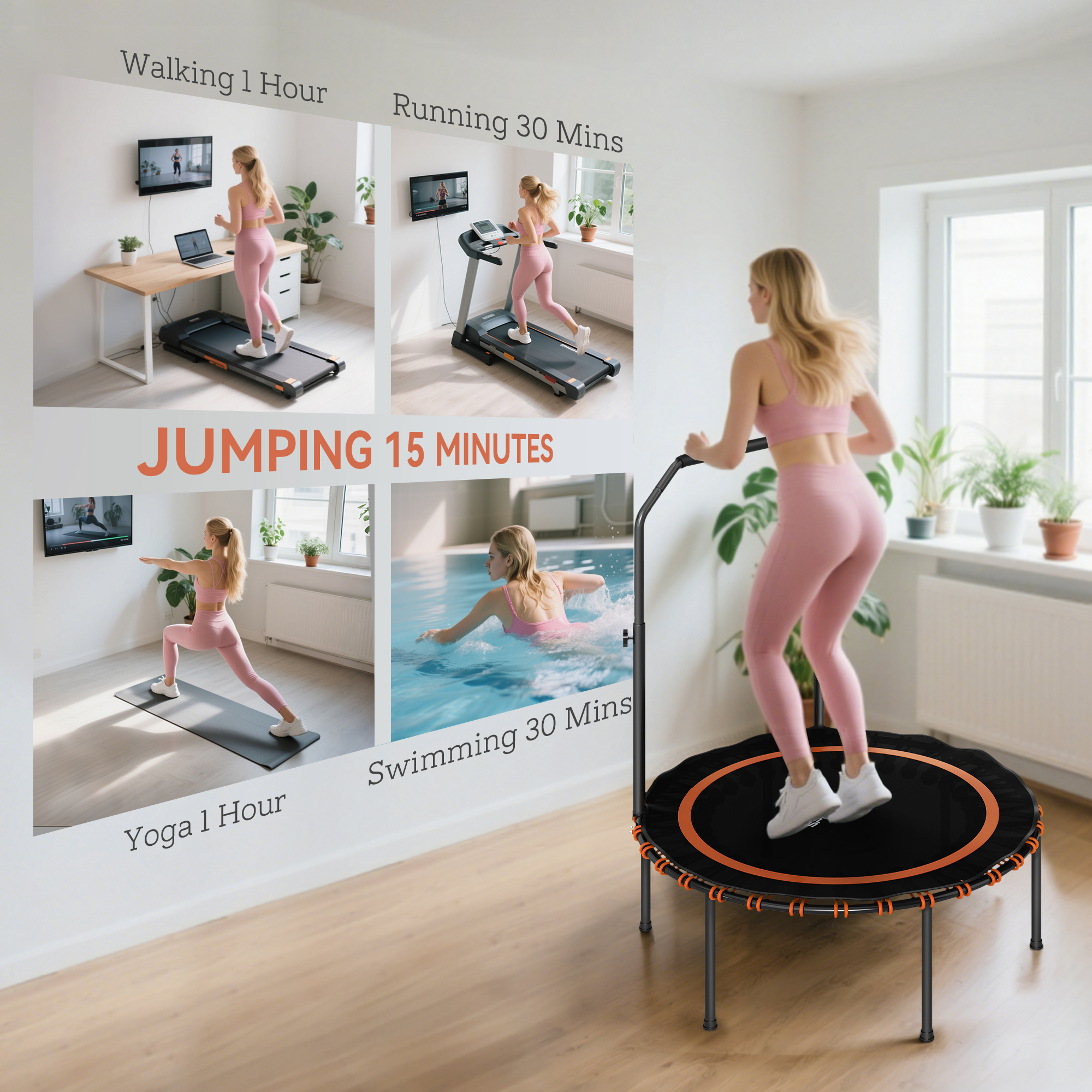 SPORTNOW 40" Foldable Fitness Trampoline Rebounder with Handle, Orange 7