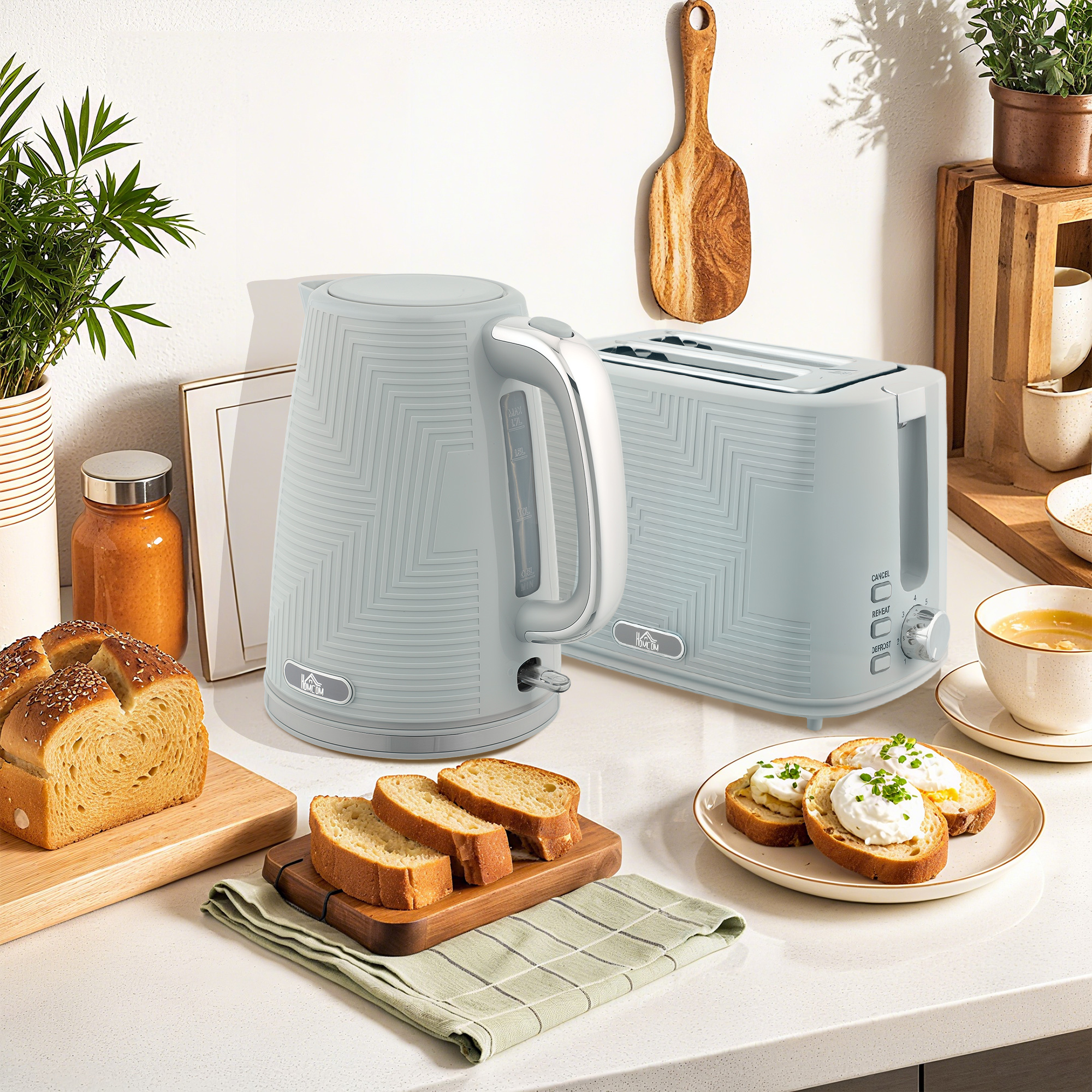 HOMCOM Modern Kettle and Toaster Set Grey 9