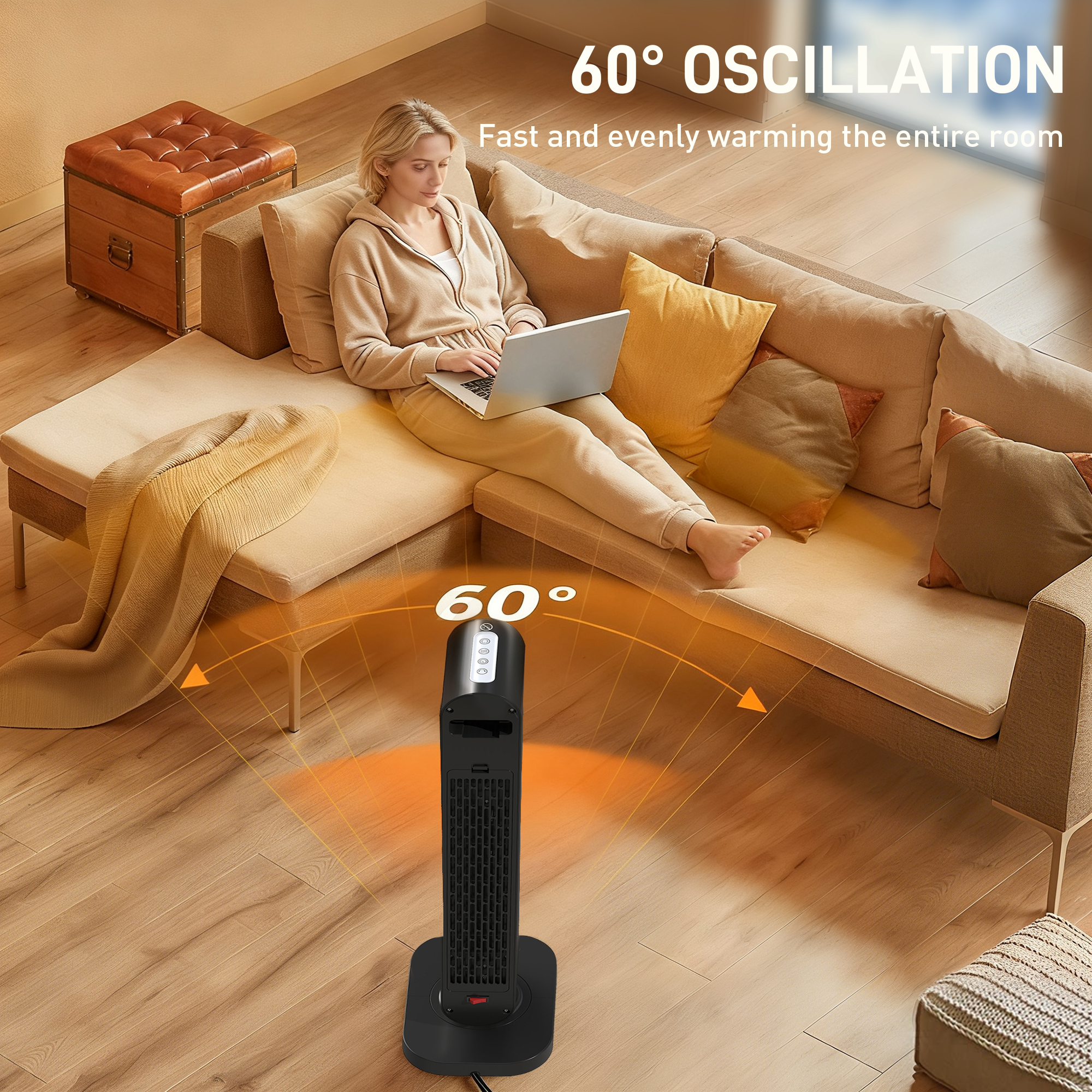 HOMCOM 2000W Ceramic Electric Heater with Fan, Timer, Oscillation Black 6