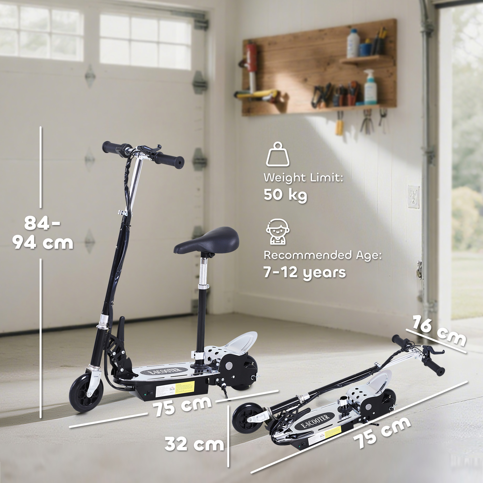HOMCOM Foldable Powered Scooter with Adjustable Seat, Brake, Black 3