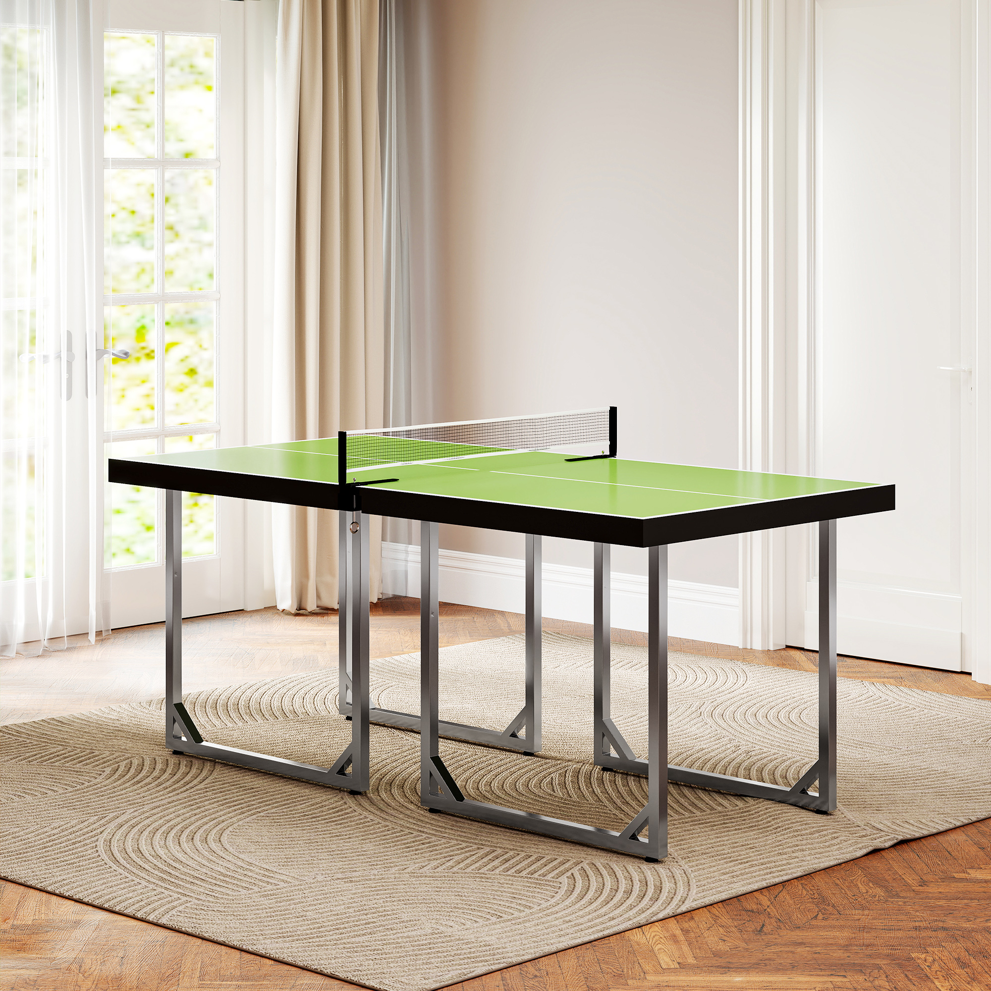 HOMCOM 6ft Table Tennis Table, Ping Pong Table with Net, Foldable and Portable Ping Pong Set for Indoor Outdoor Use, Easy Assemble, Midsize, Green 7