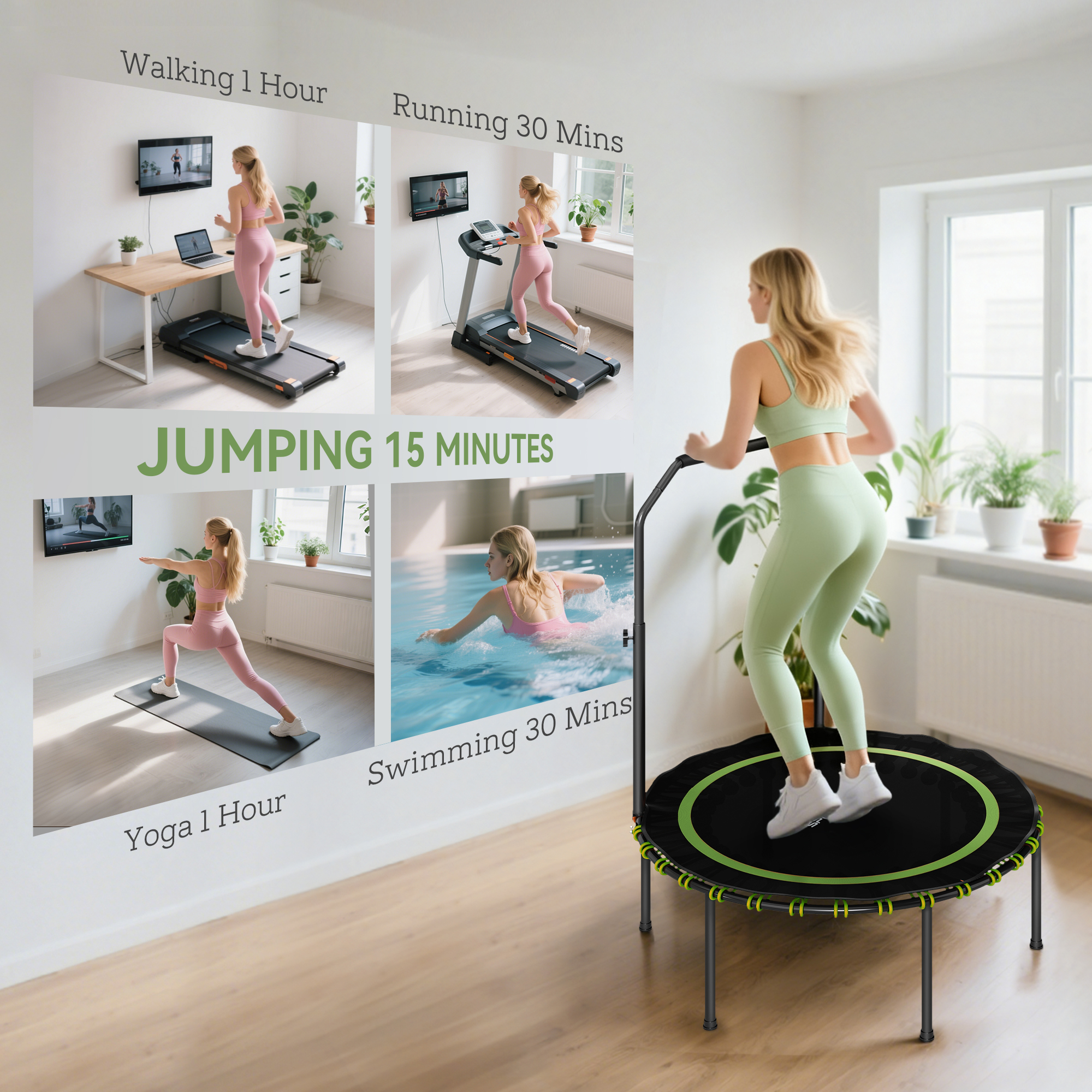SPORTNOW 40" Foldable Fitness Trampoline Rebounder with Handle, Green 7