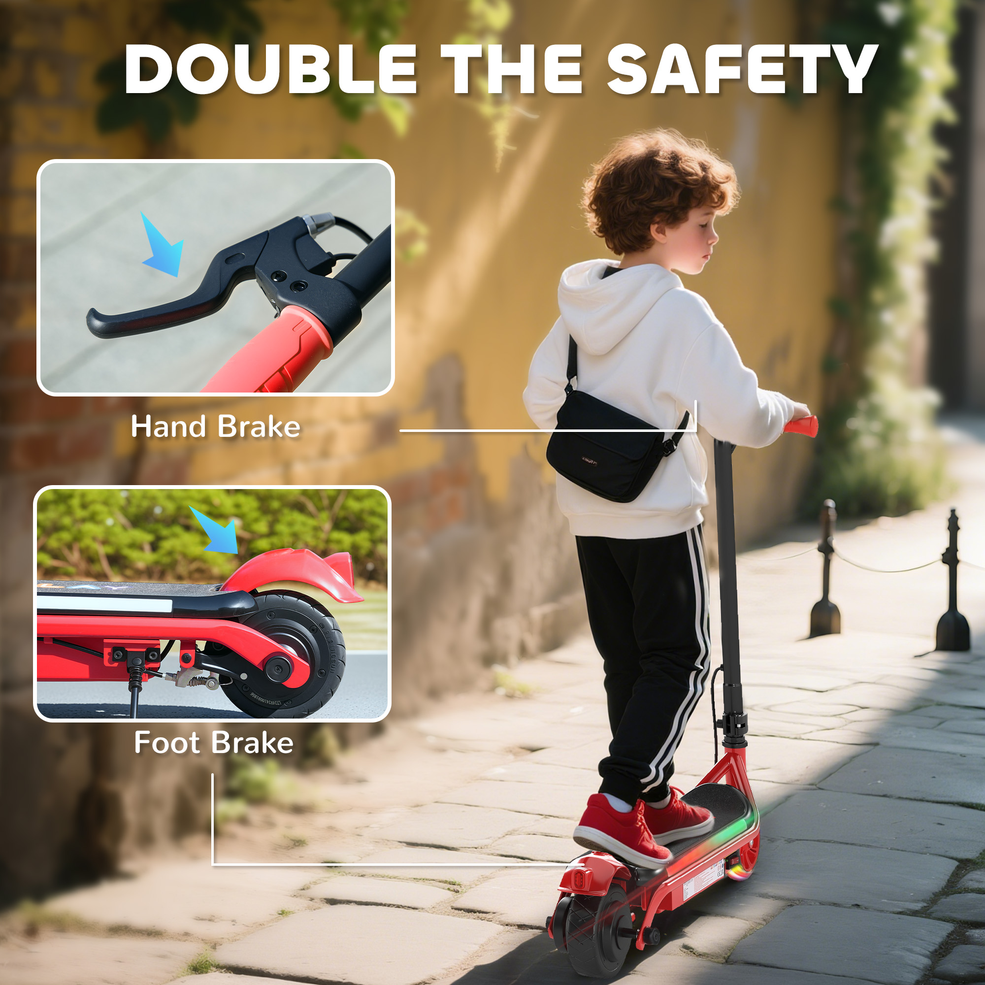 AIYAPLAY Electric Scooter for Kids Aged 6-14 Years, with Colourful Lights, Red 8
