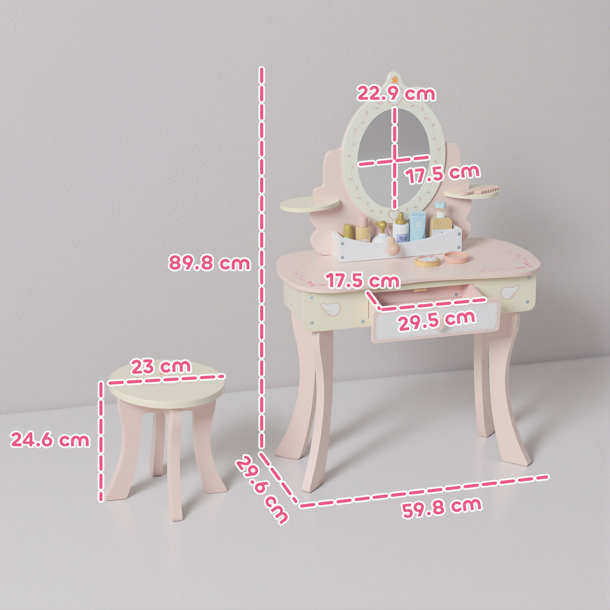 Image 2 of AIYAPLAY Kids Dressing Table Girls Vanity Set with Mirror