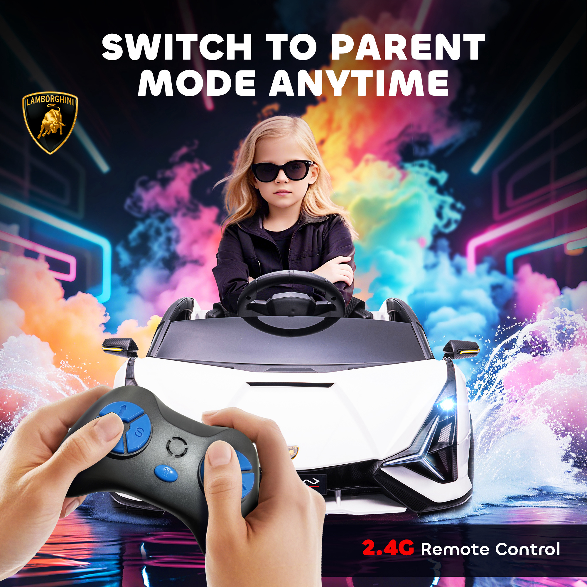 HOMCOM Lamborghini Sian Licensed 12V Electric Car for Kids 2 Motors Toy Car with Remote Control Music Lights MP3 for 3-5 Years White 5